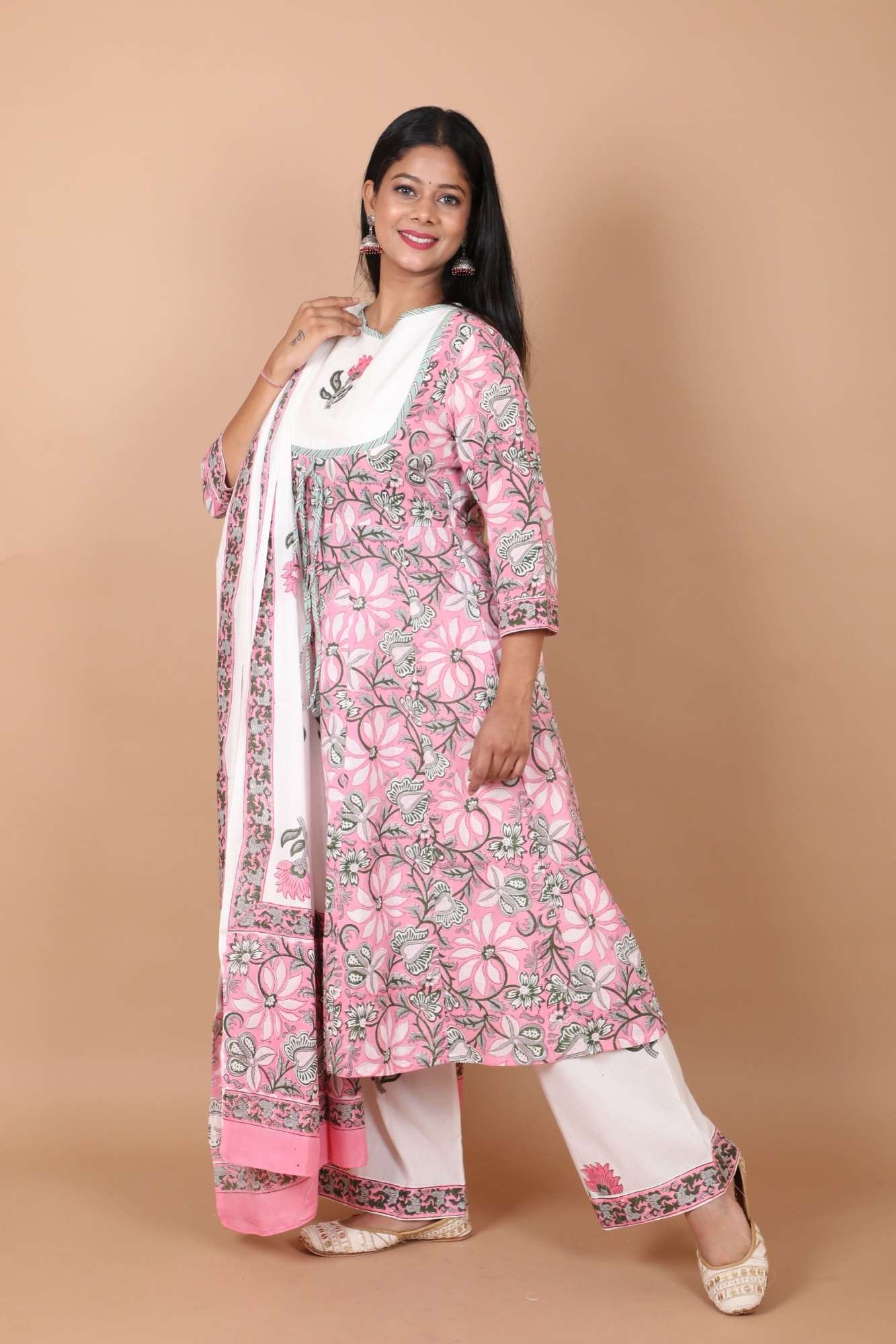 Dhwani Cotton Salwar Kameez with mulmul dupatta in shades of pink and white
