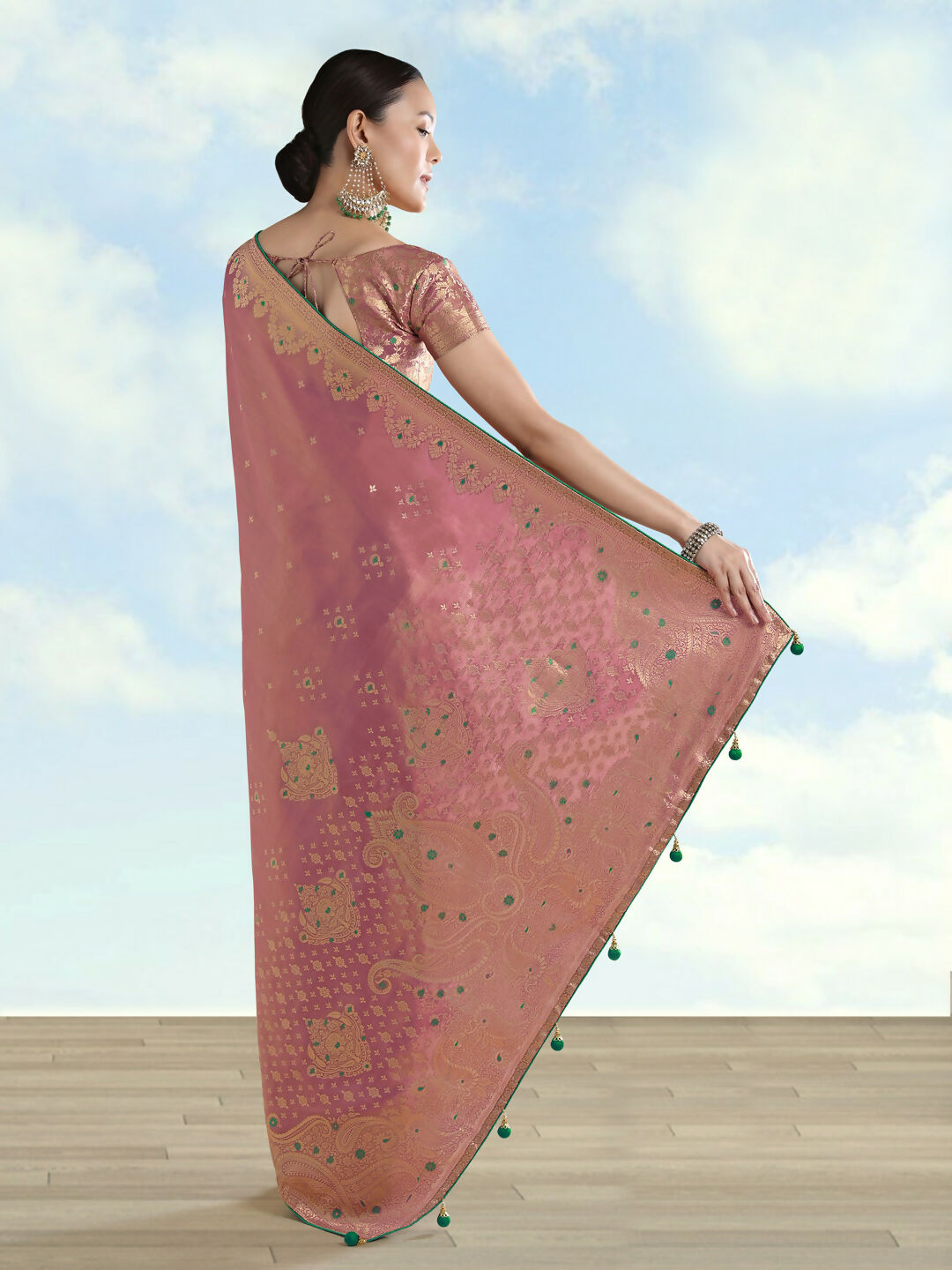 Light Pink Color Paisley Zari Woven Semi Banarasi Tissue Silk Saree | Shobitam