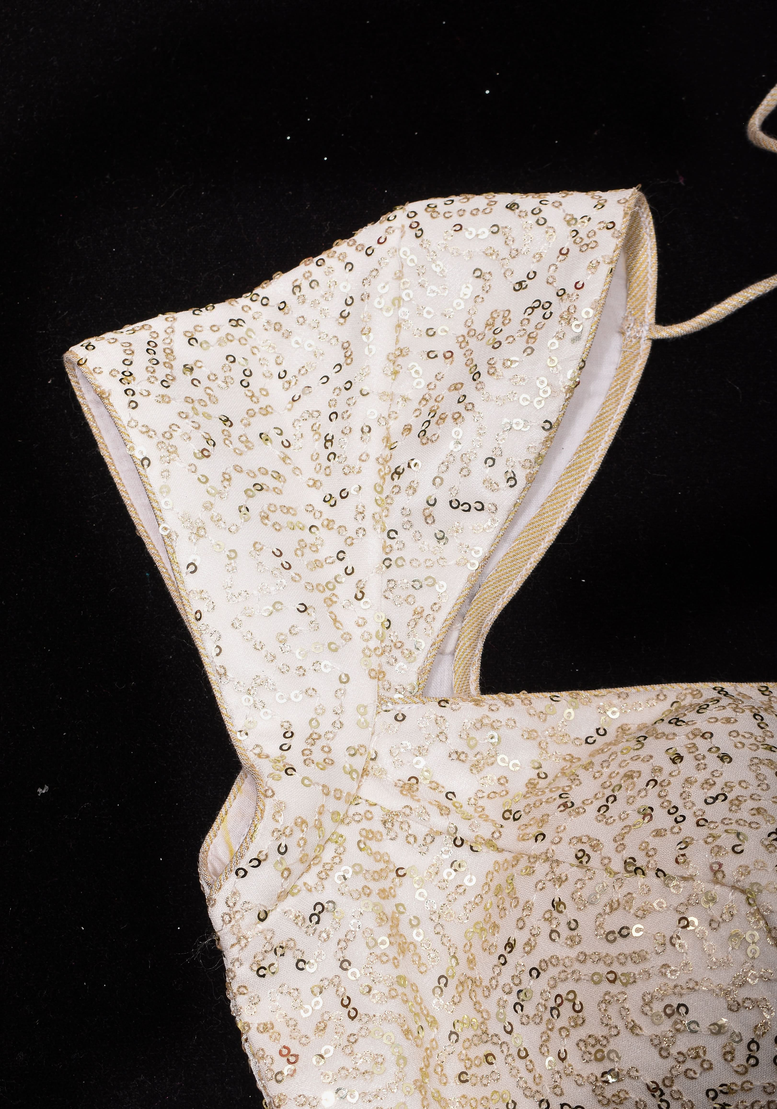 White Sequin Blouse with Queen Anne Neckline and cap sleeves | Shobitam