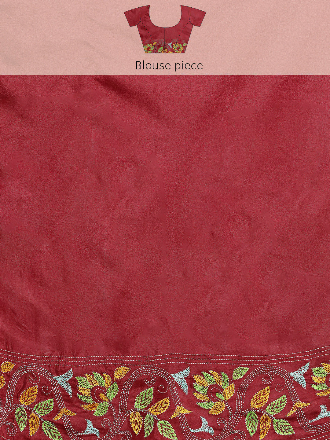 Red Bird Design Artsilk Kantha Saree with Blouse piece | SHOBITAM