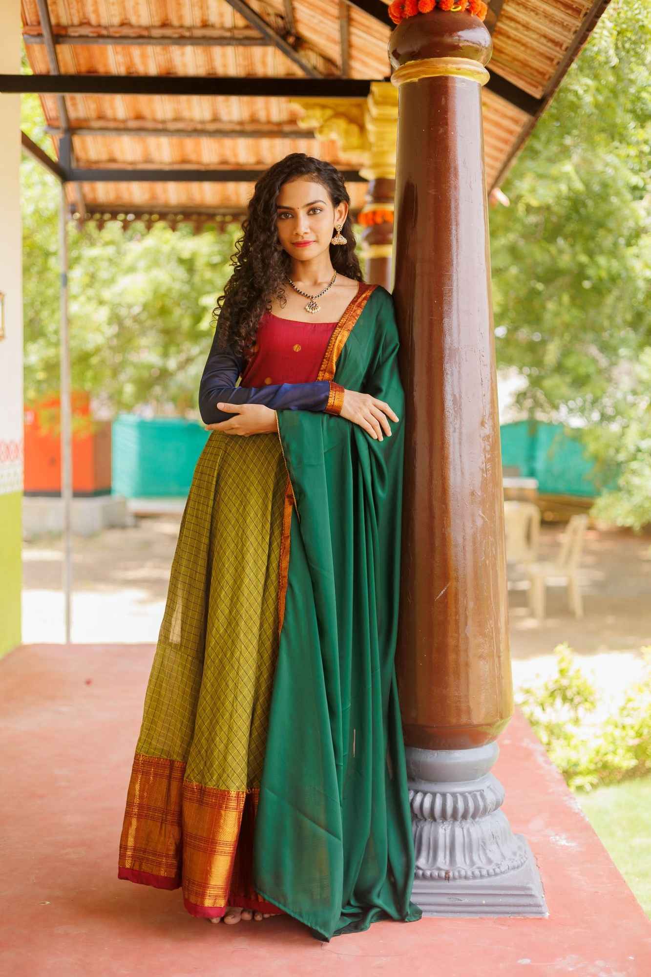 Inbha Green with Red Dress | Custom Gowns | Made To Order