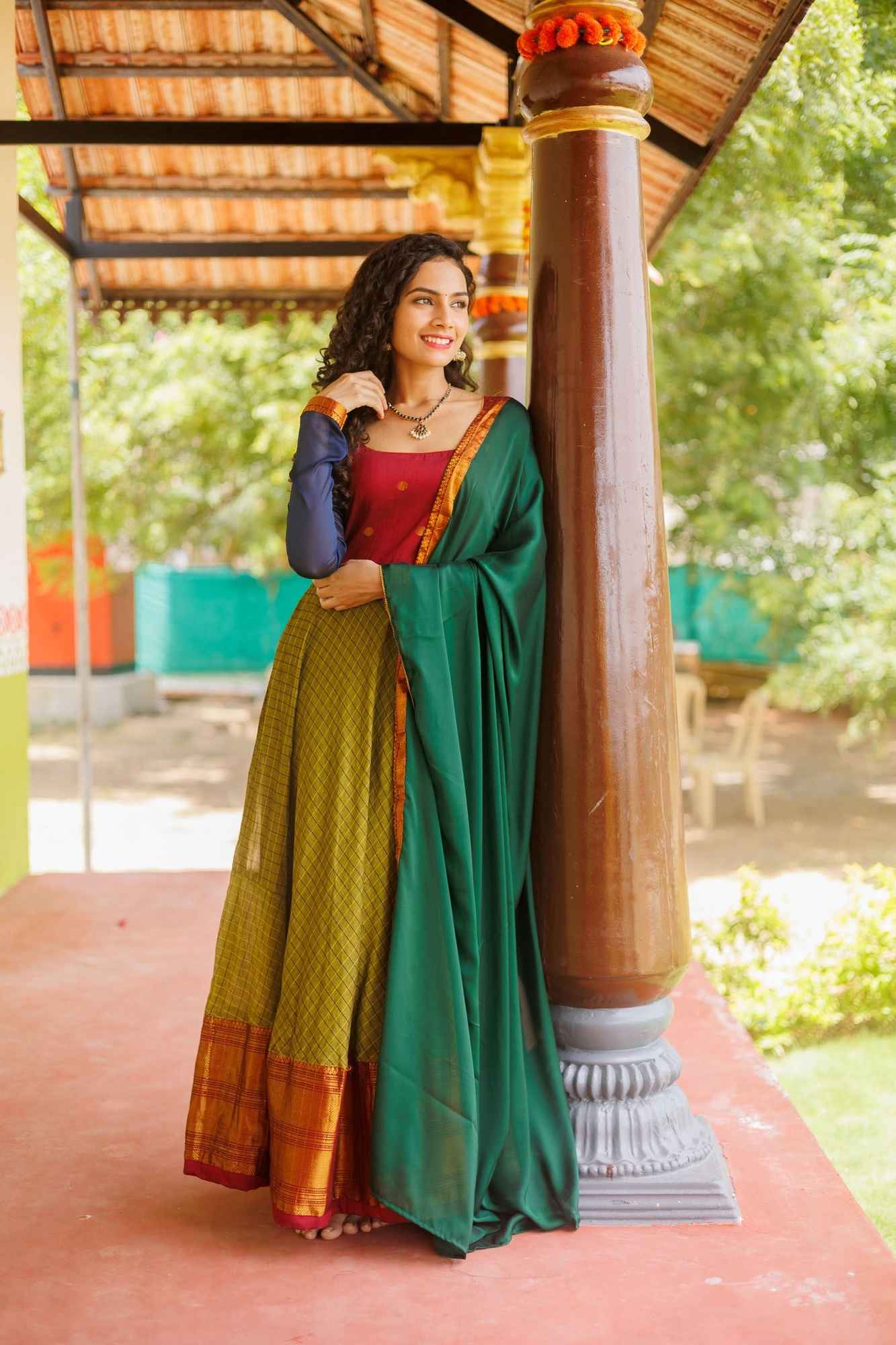 Inbha Green with Red Dress | Custom Gowns | Made To Order