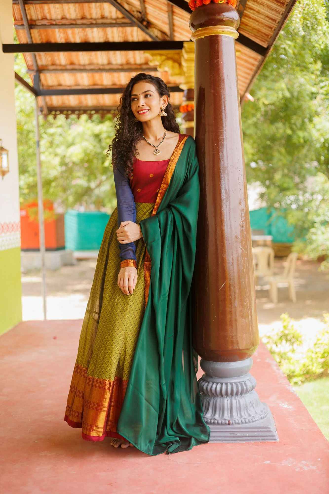 Inbha Green with Red Dress | Custom Gowns | Made To Order