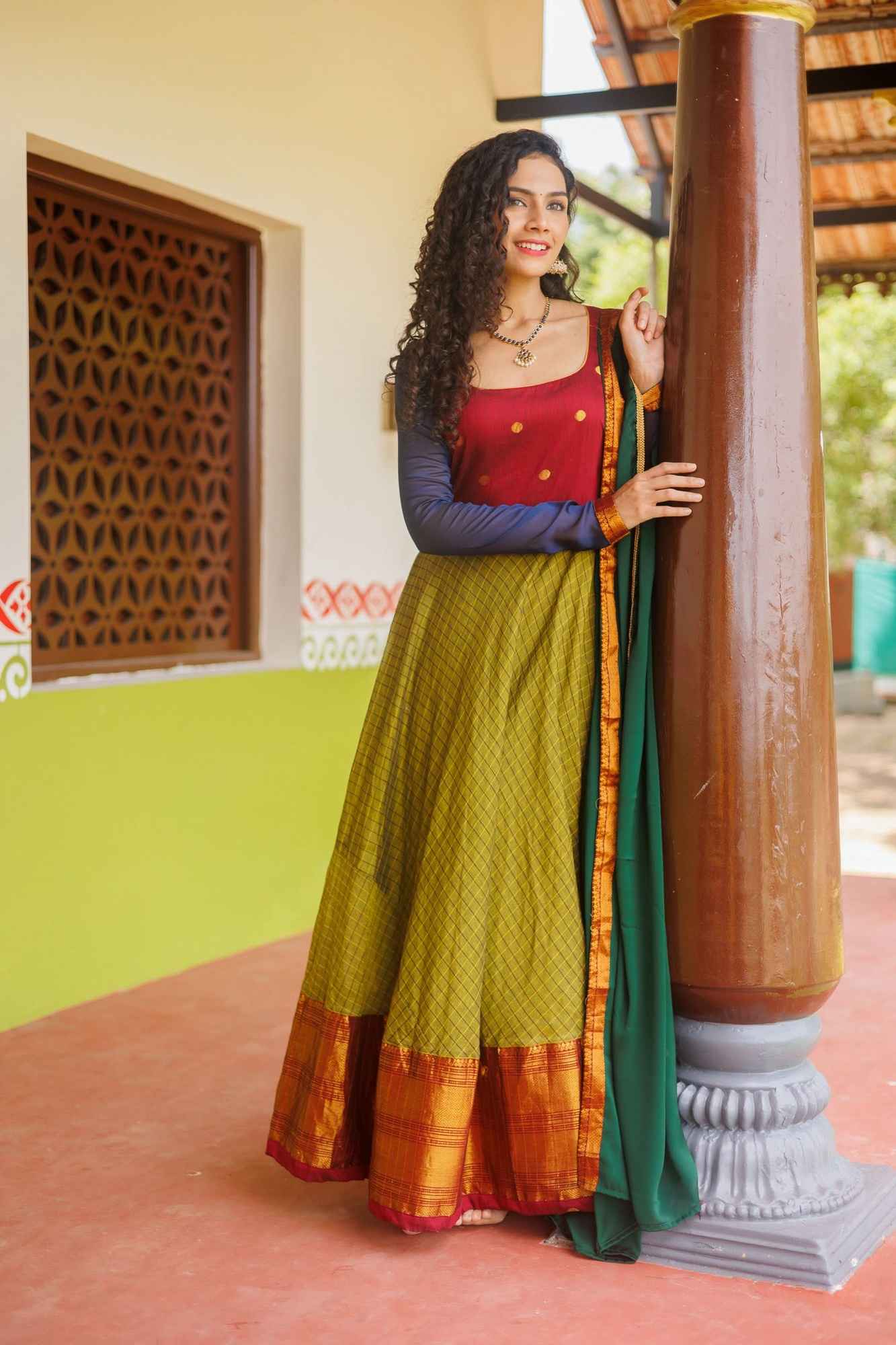 Inbha Green with Red Dress | Custom Gowns | Made To Order