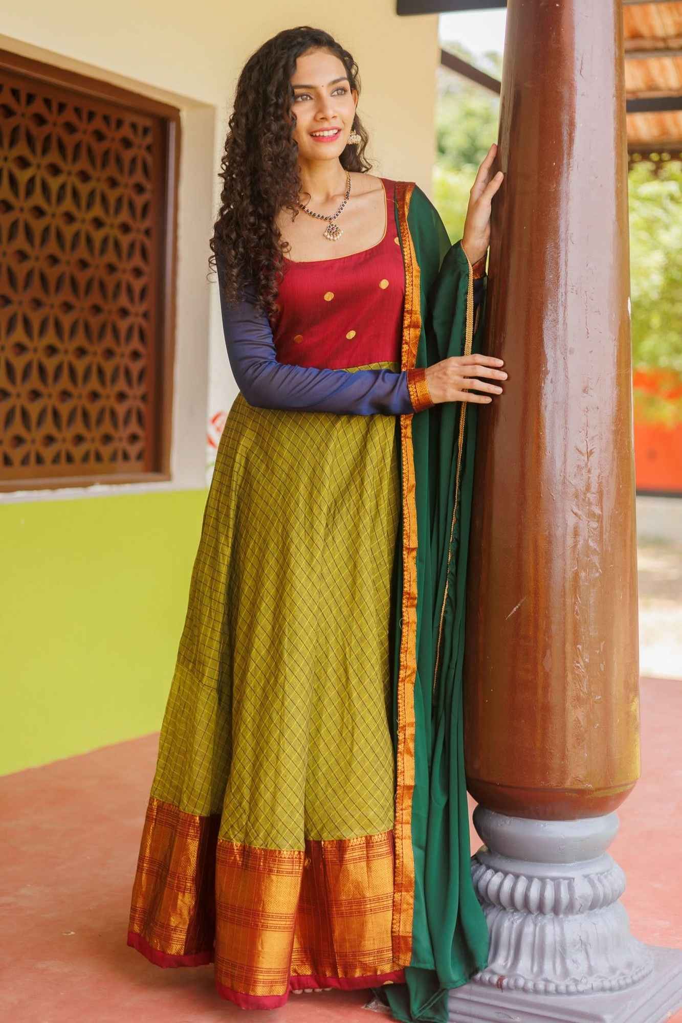 Inbha Green with Red Dress | Custom Gowns | Made To Order