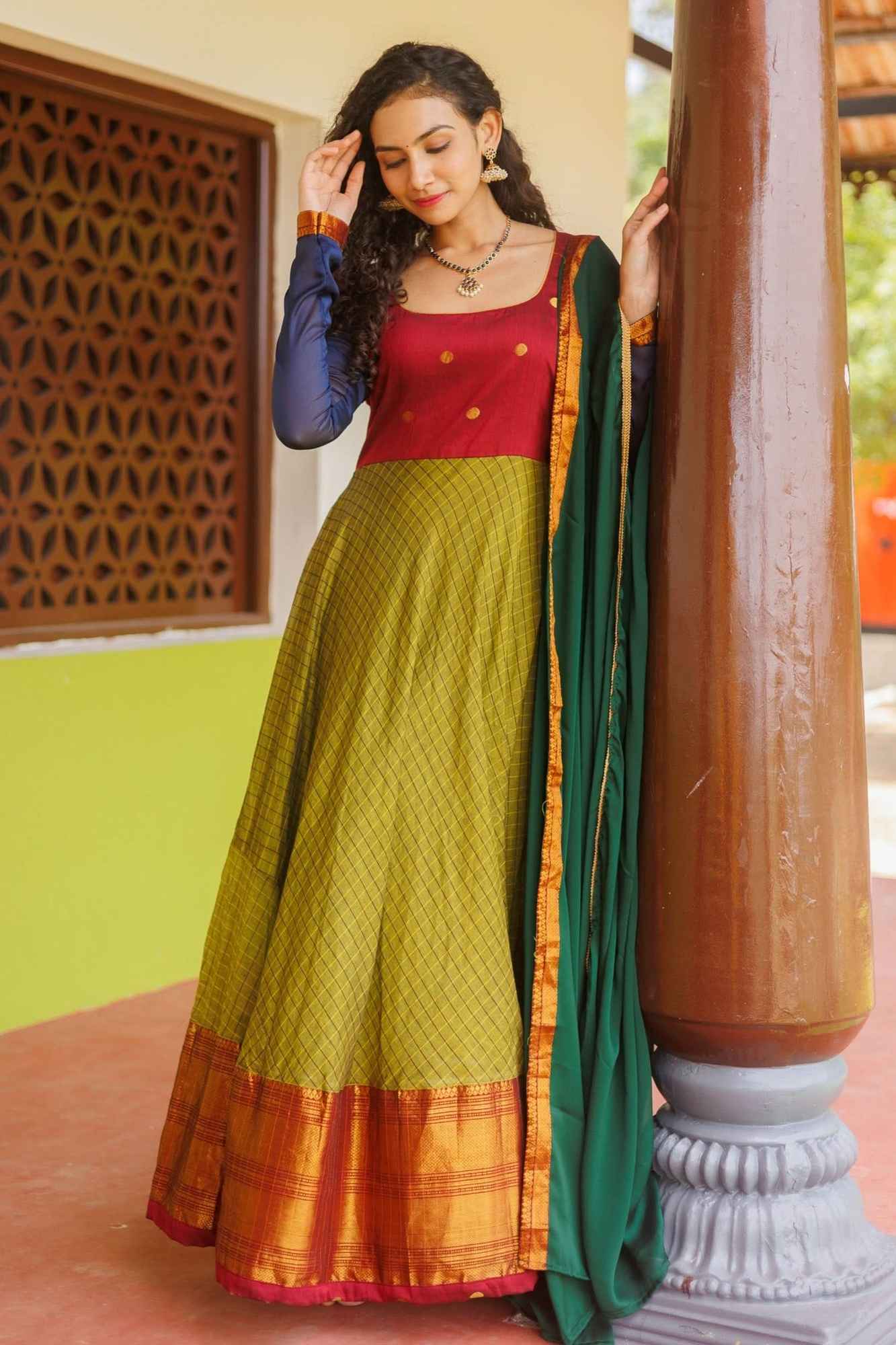 Inbha Green with Red Dress | Custom Gowns | Made To Order