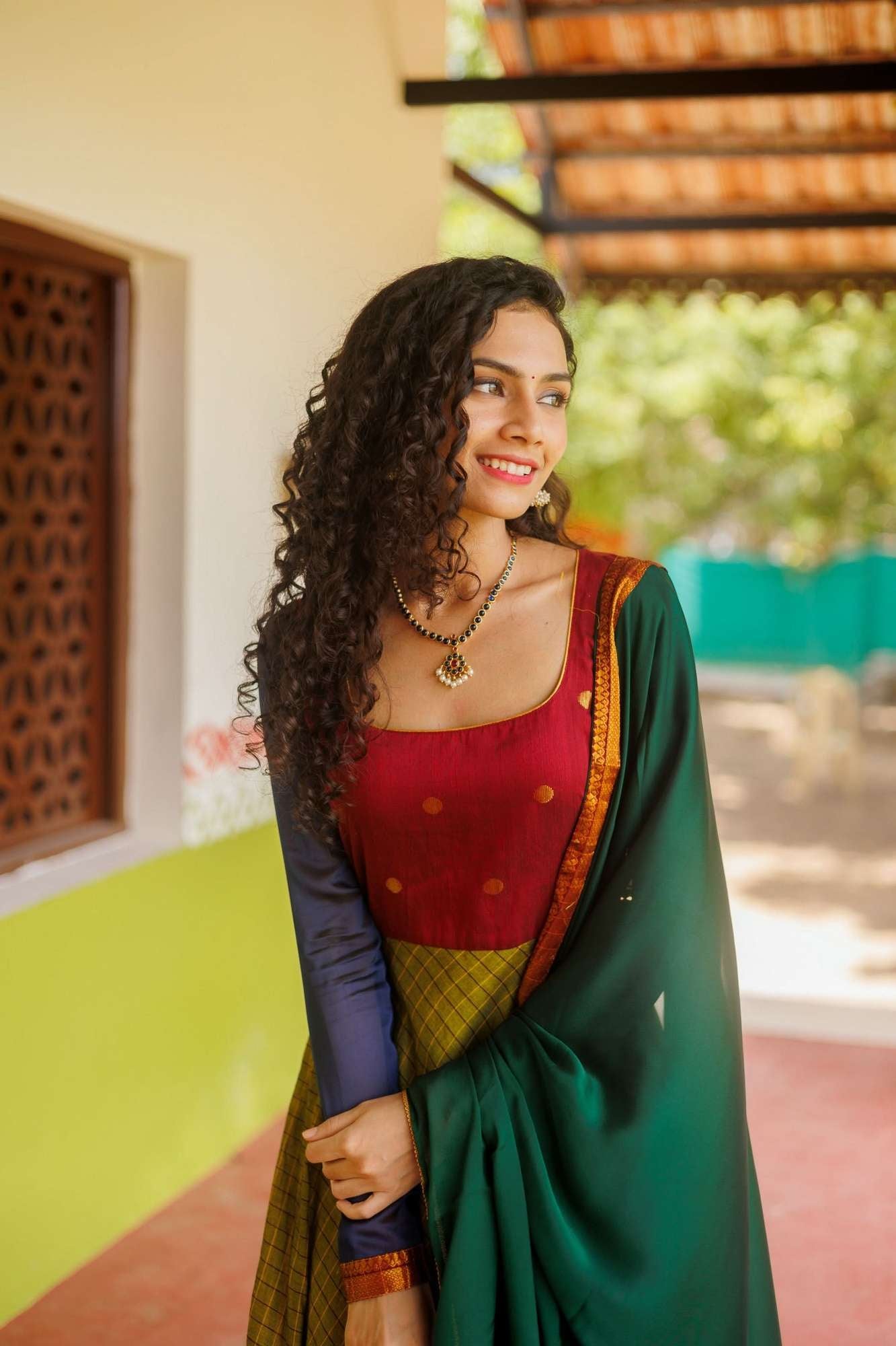 Inbha Green with Red Dress | Custom Gowns | Made To Order