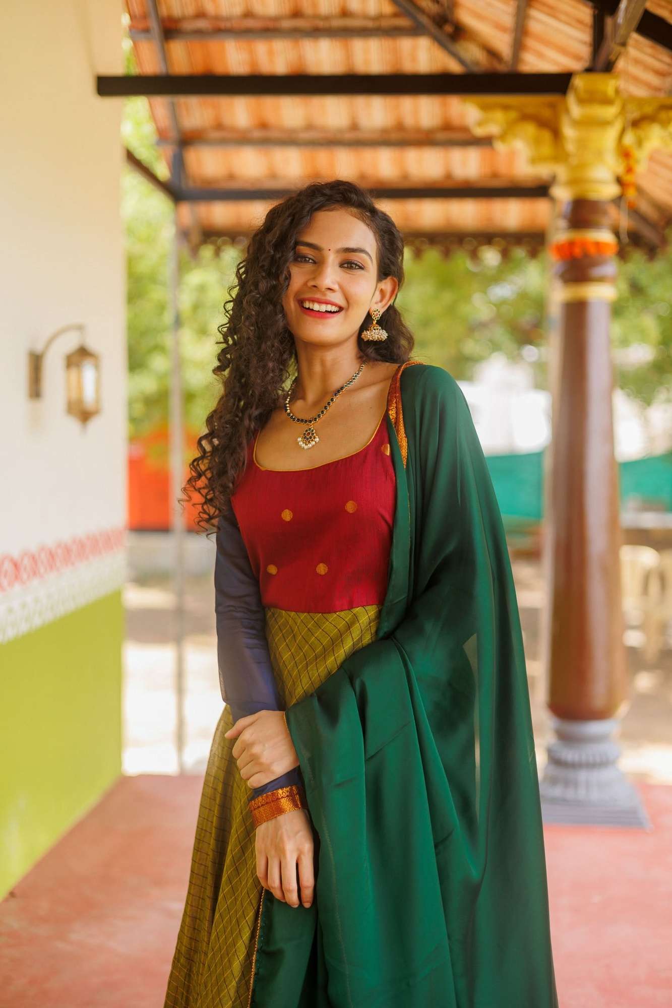 Inbha Green with Red Dress | Custom Gowns | Made To Order