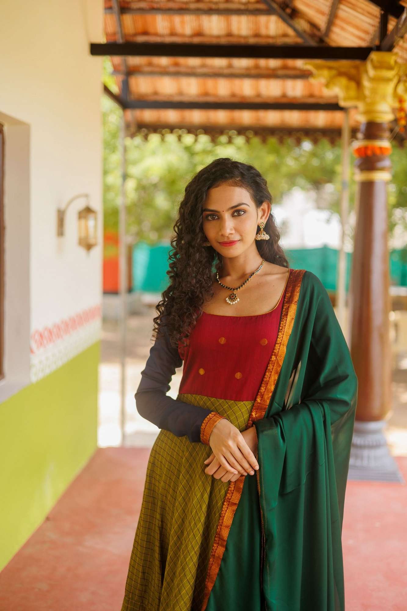 Inbha Green with Red Dress | Custom Gowns | Made To Order