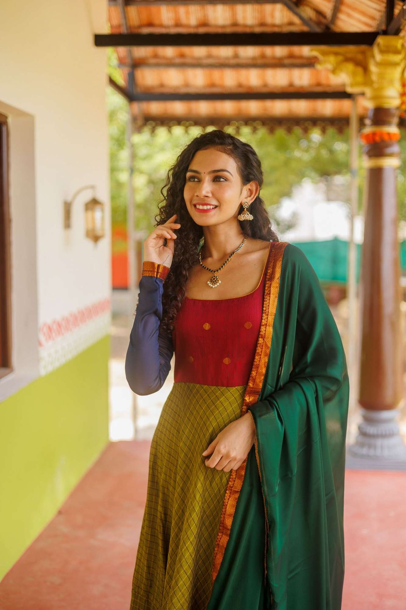 Inbha Green with Red Dress | Custom Gowns | Made To Order