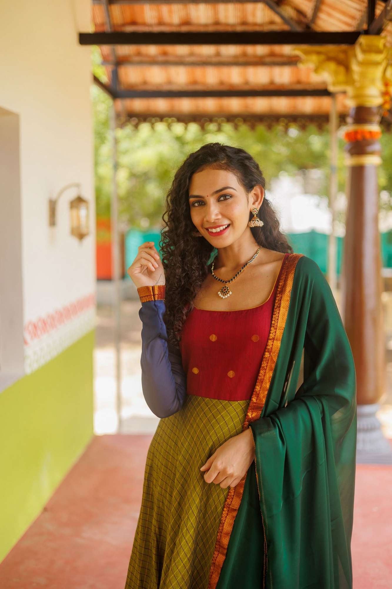 Inbha Green with Red Dress | Custom Gowns | Made To Order