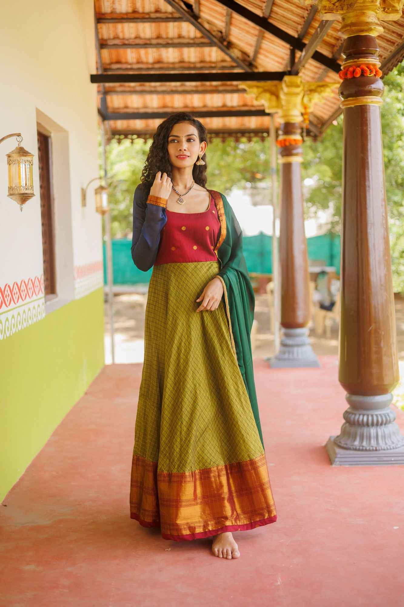 Inbha Green with Red Dress | Custom Gowns | Made To Order