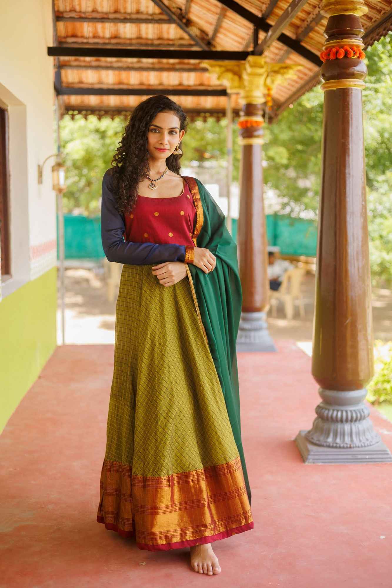 Inbha Green with Red Dress | Custom Gowns | Made To Order