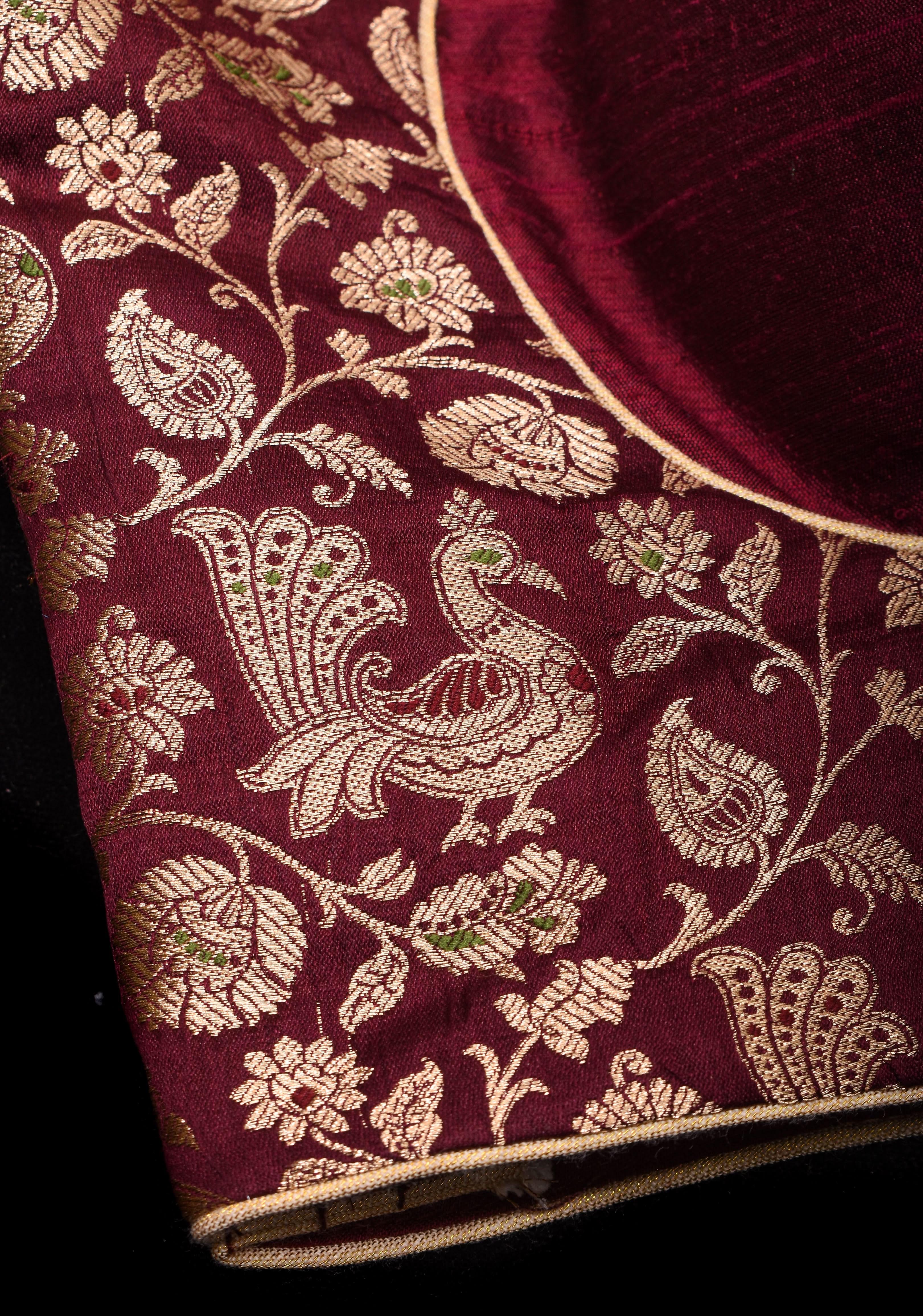 Exquisite Maroon Peacock Brocade Bustier Blouse | Shobitam