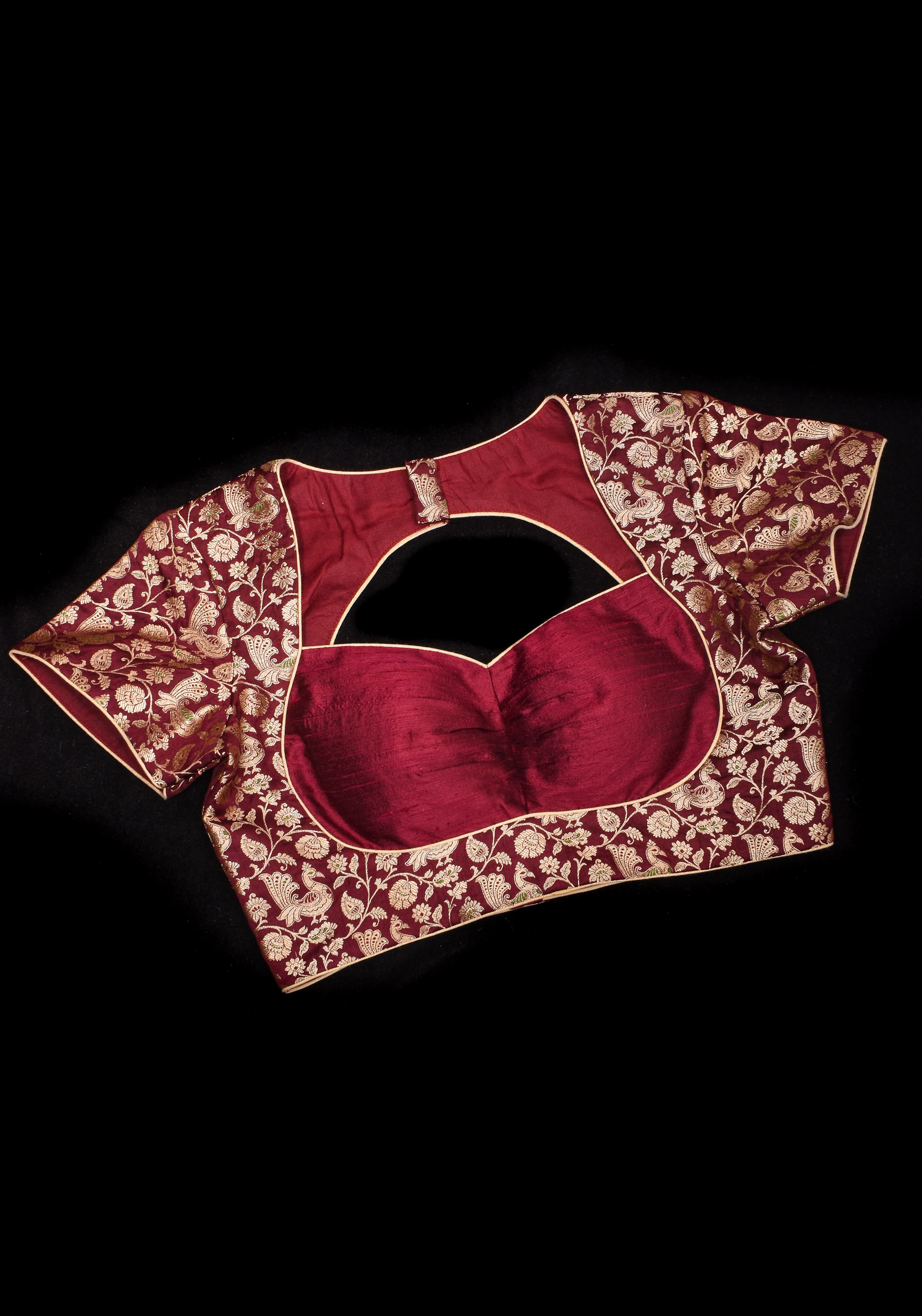 Exquisite Maroon Peacock Brocade Bustier Blouse | Shobitam