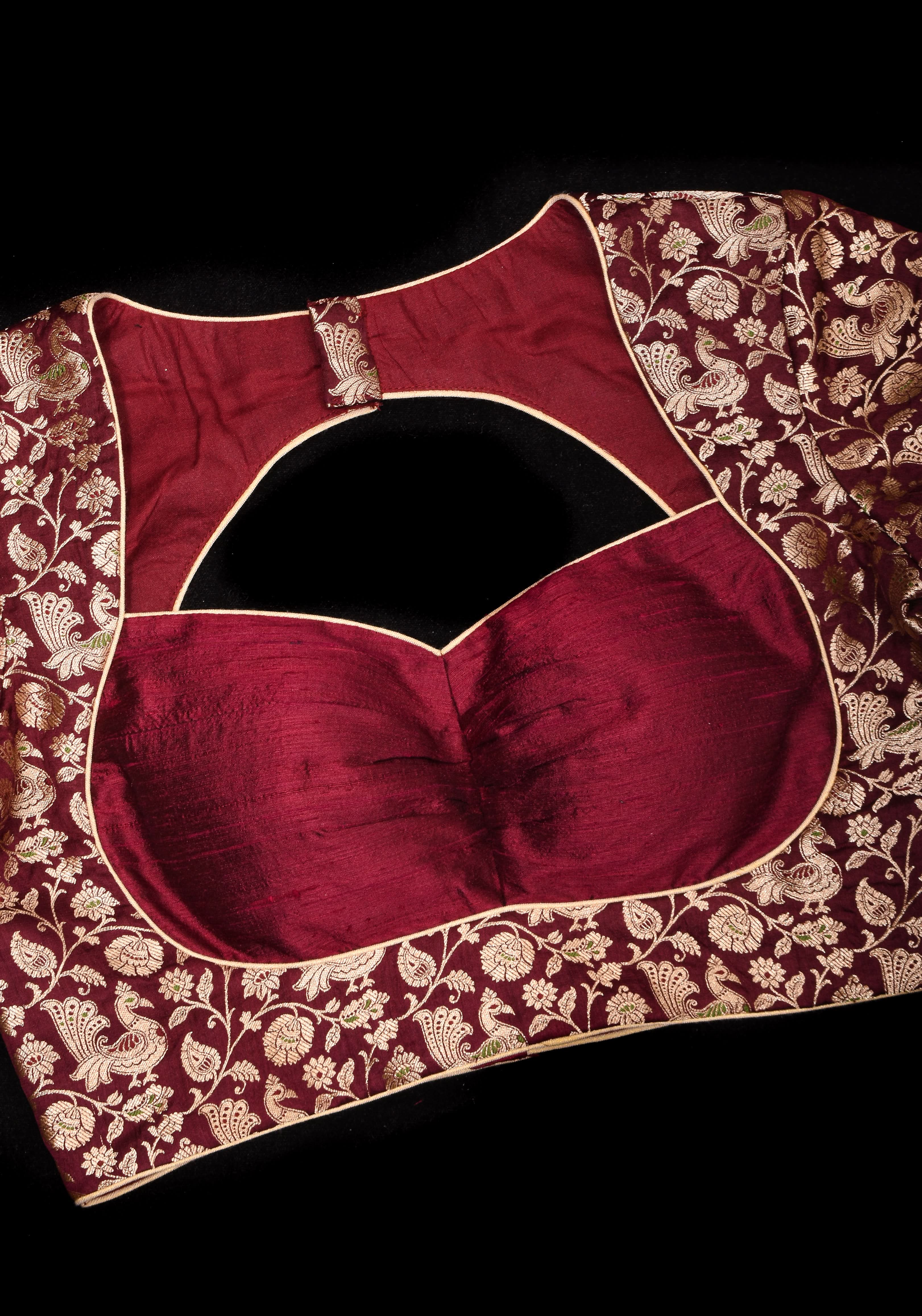 Exquisite Maroon Peacock Brocade Bustier Blouse | Shobitam