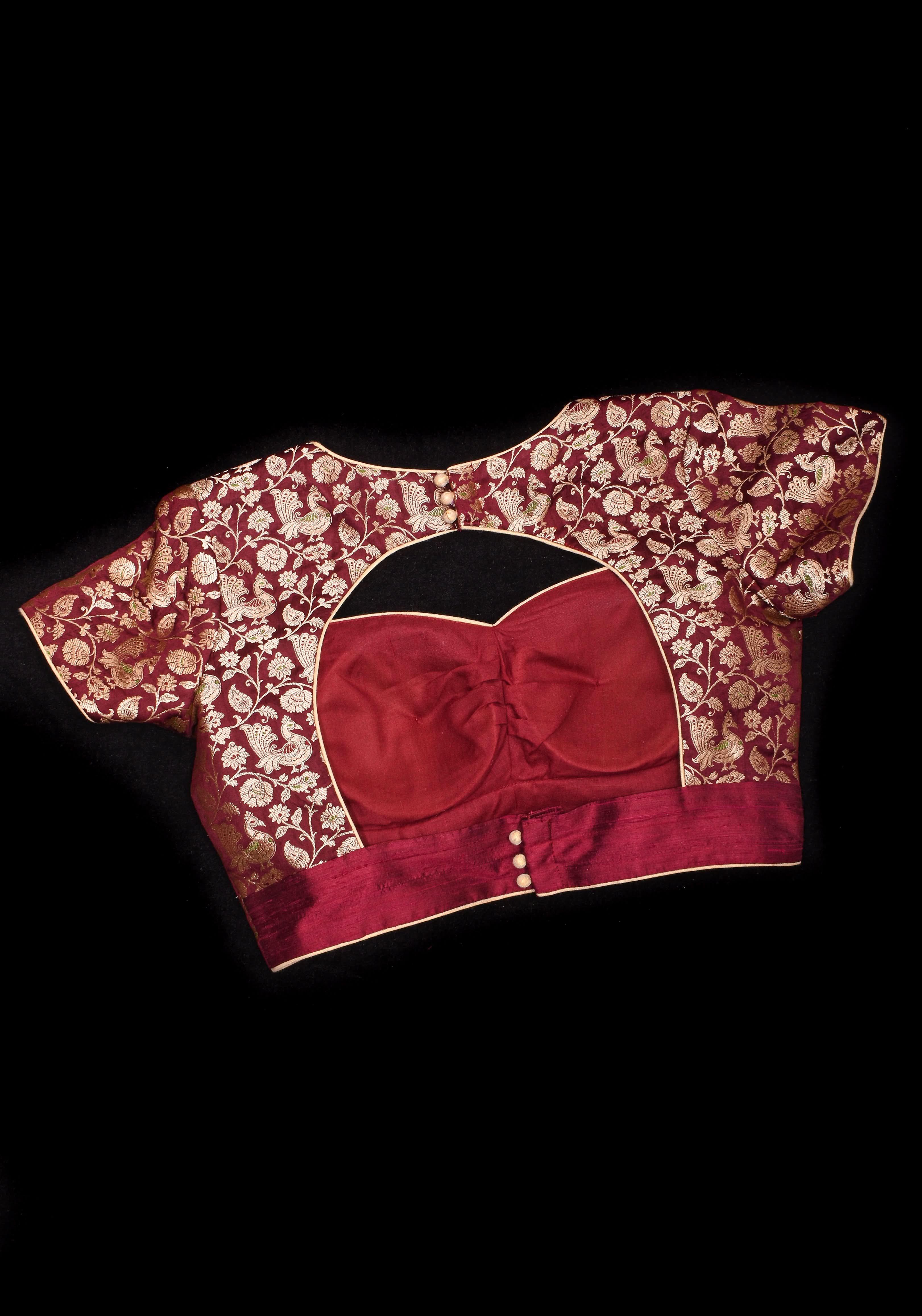 Exquisite Maroon Peacock Brocade Bustier Blouse | Shobitam