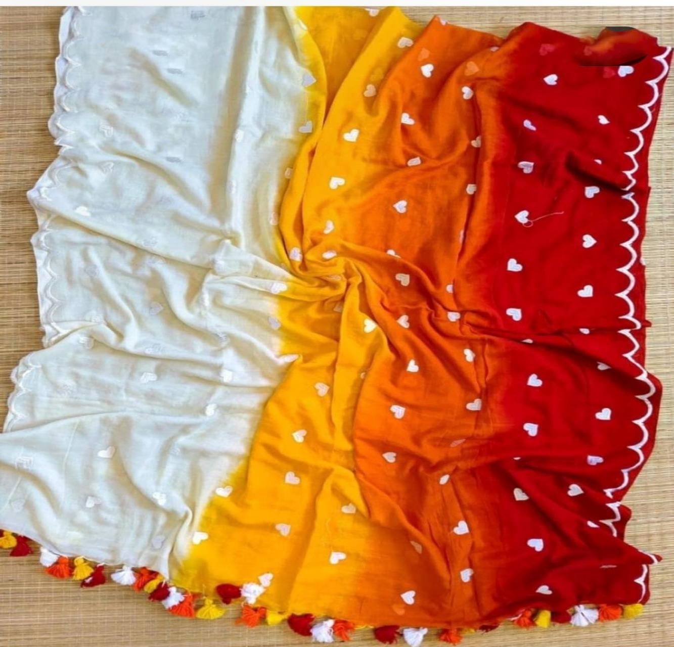 Mulmul Cotton with Ombre Hues & Heart Motifs Ready To Wear Saree