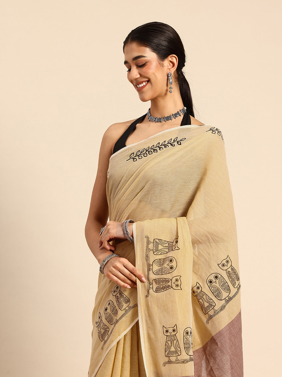 Handwoven Cotton Print Saree for Everyday Wear | Shobitam