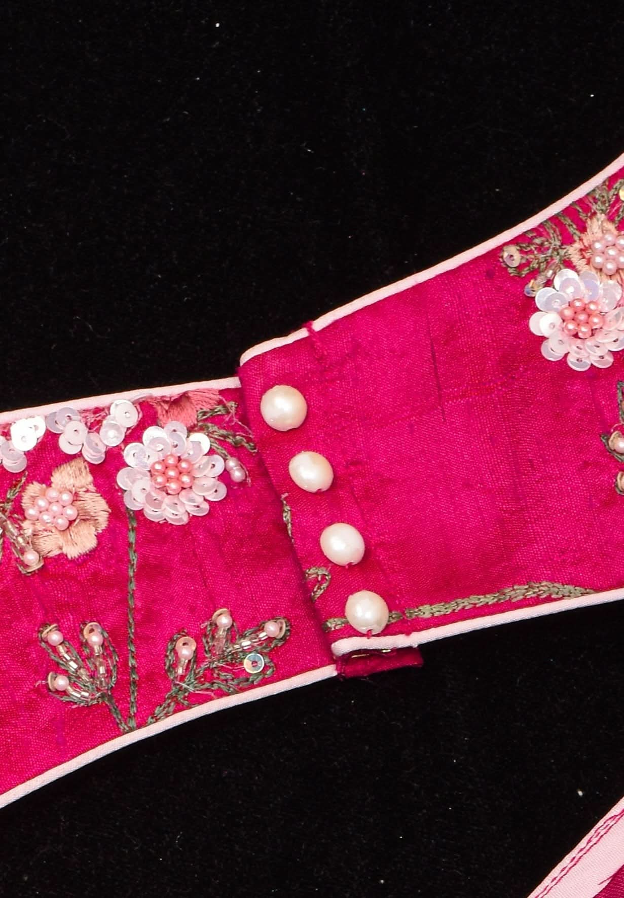 Pure Raw Silk blouse with Exquisite Moti and floral embroidery in Rani Pink, Made to Order | Shobitam