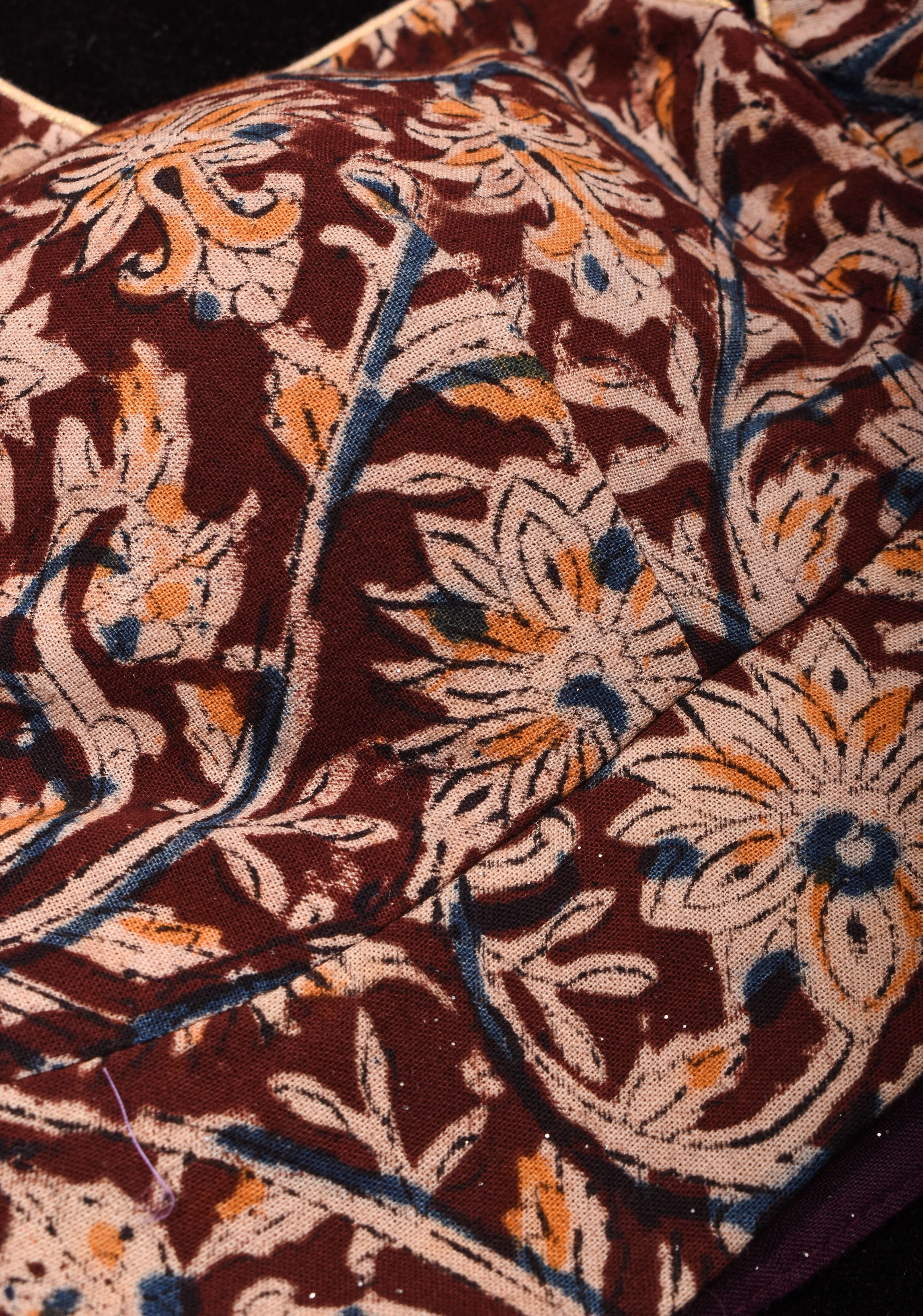 Kalamkari block print blouse with front slit design and full sleeves ,made to order | SHOBITAM