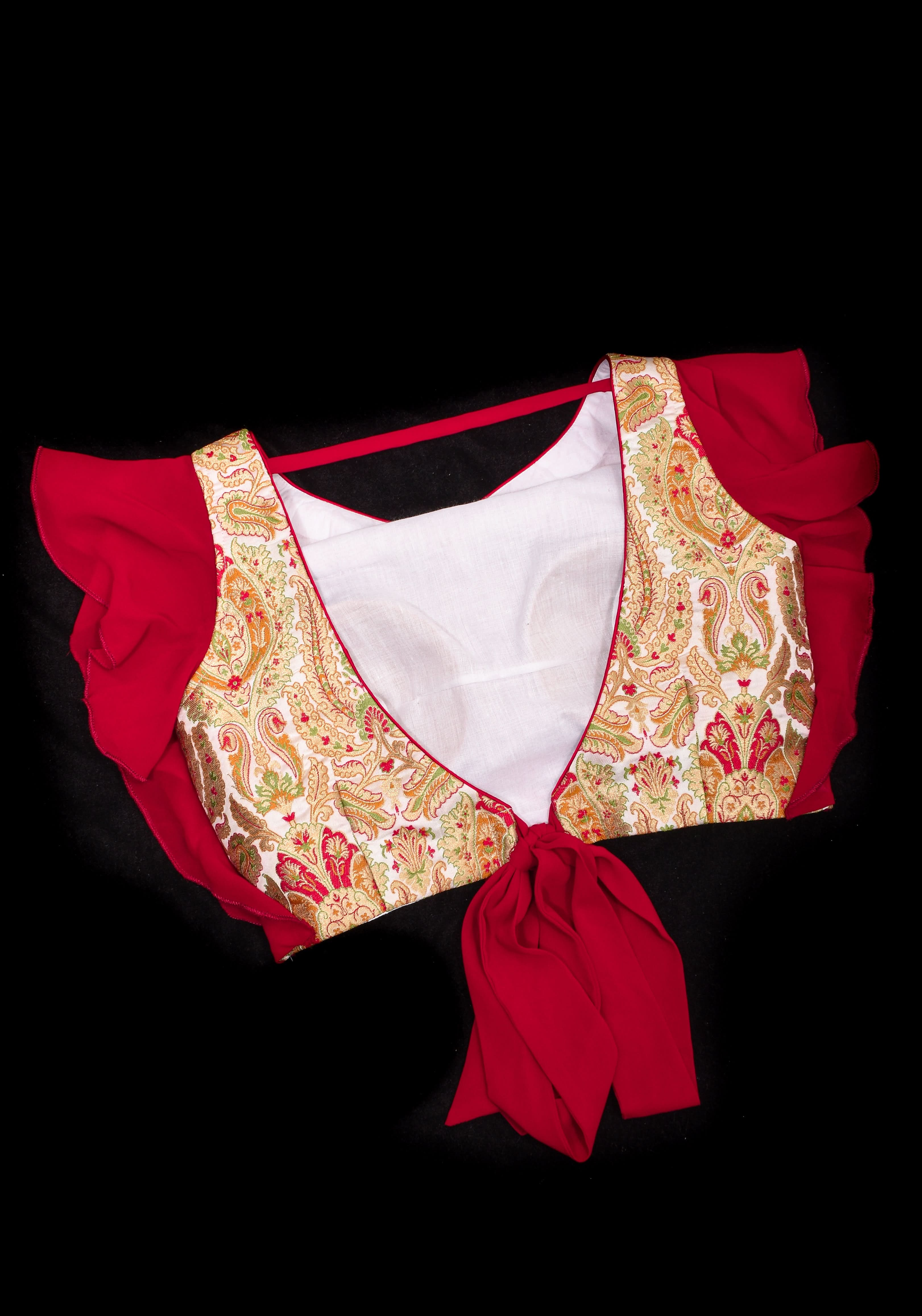 Banarasi Multicolor Brocade Blouse with side frills in Georgette | Shobitam