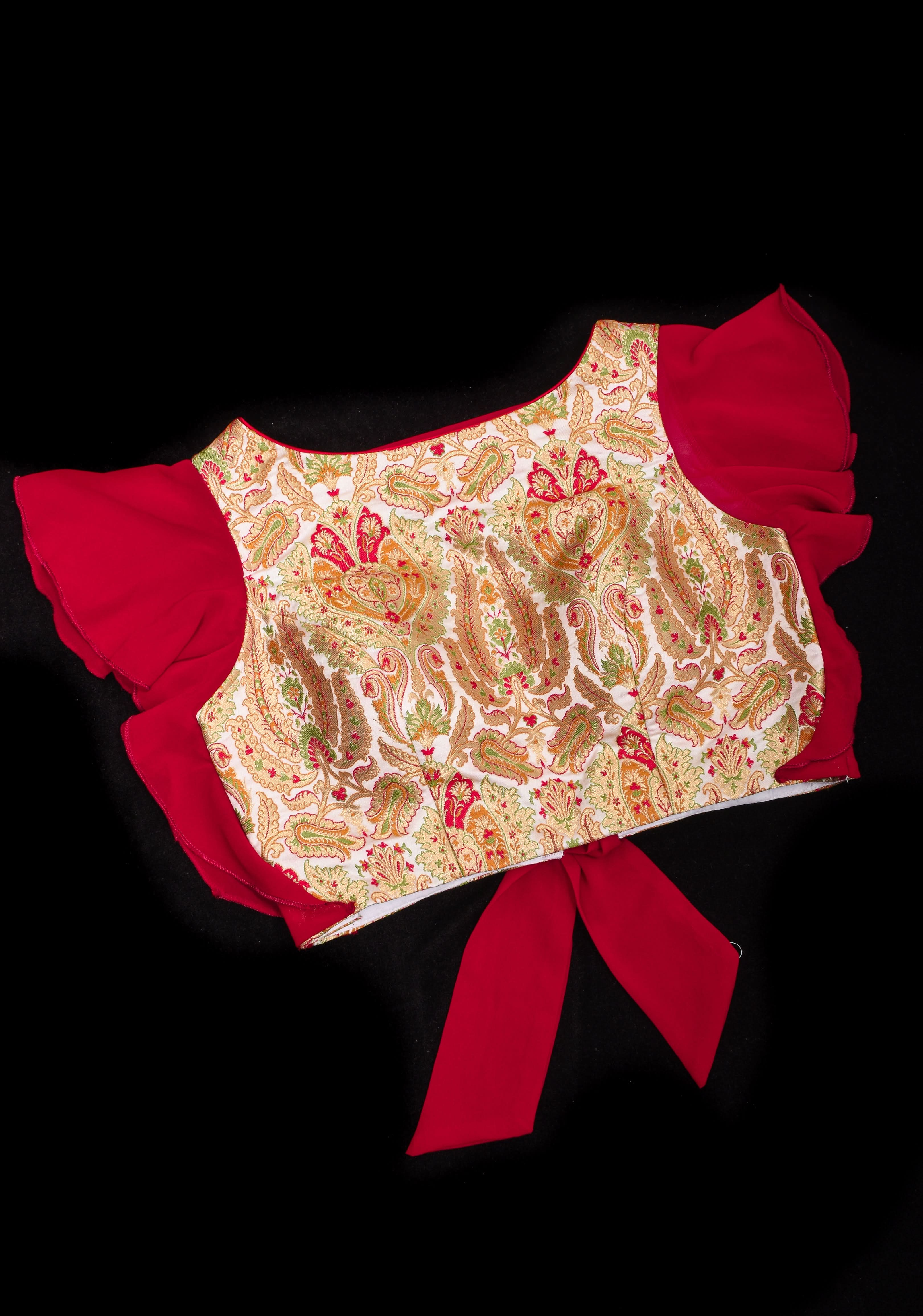 Banarasi Multicolor Brocade Blouse with side frills in Georgette | Shobitam