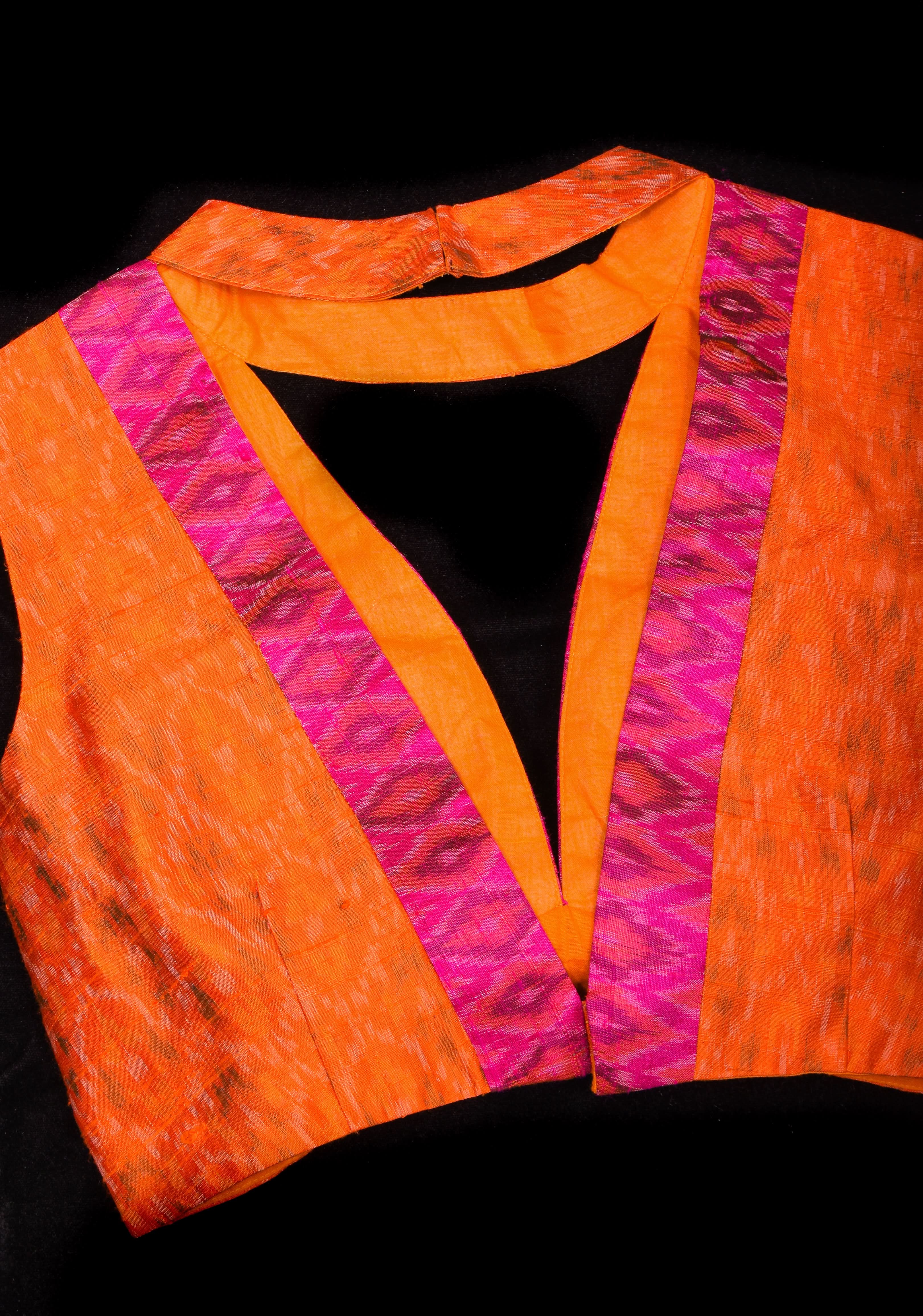 Orange Margarita Pure Raw Silk Ikkat cocktail blouse | Shobitam