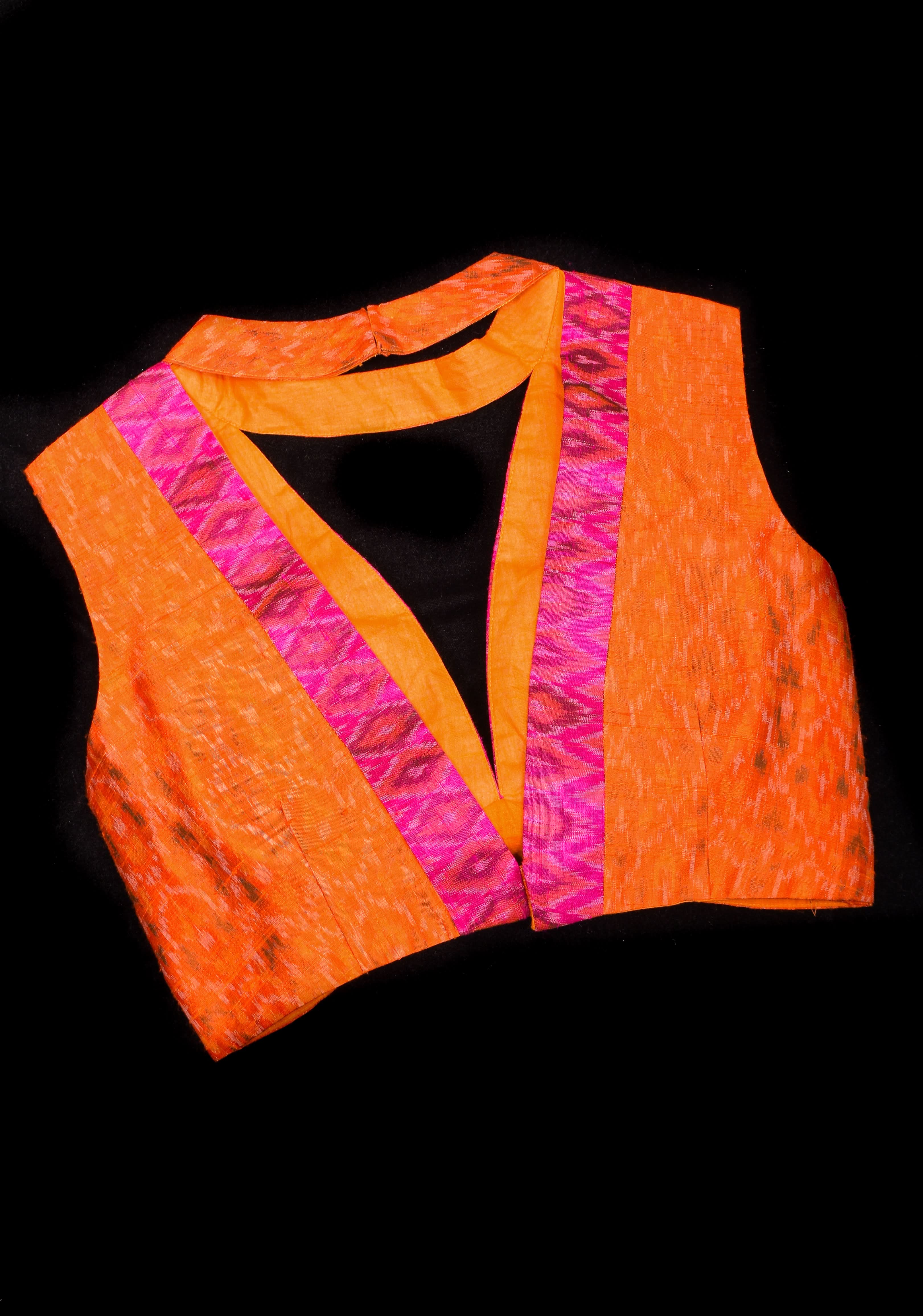 Orange Margarita Pure Raw Silk Ikkat cocktail blouse | Shobitam