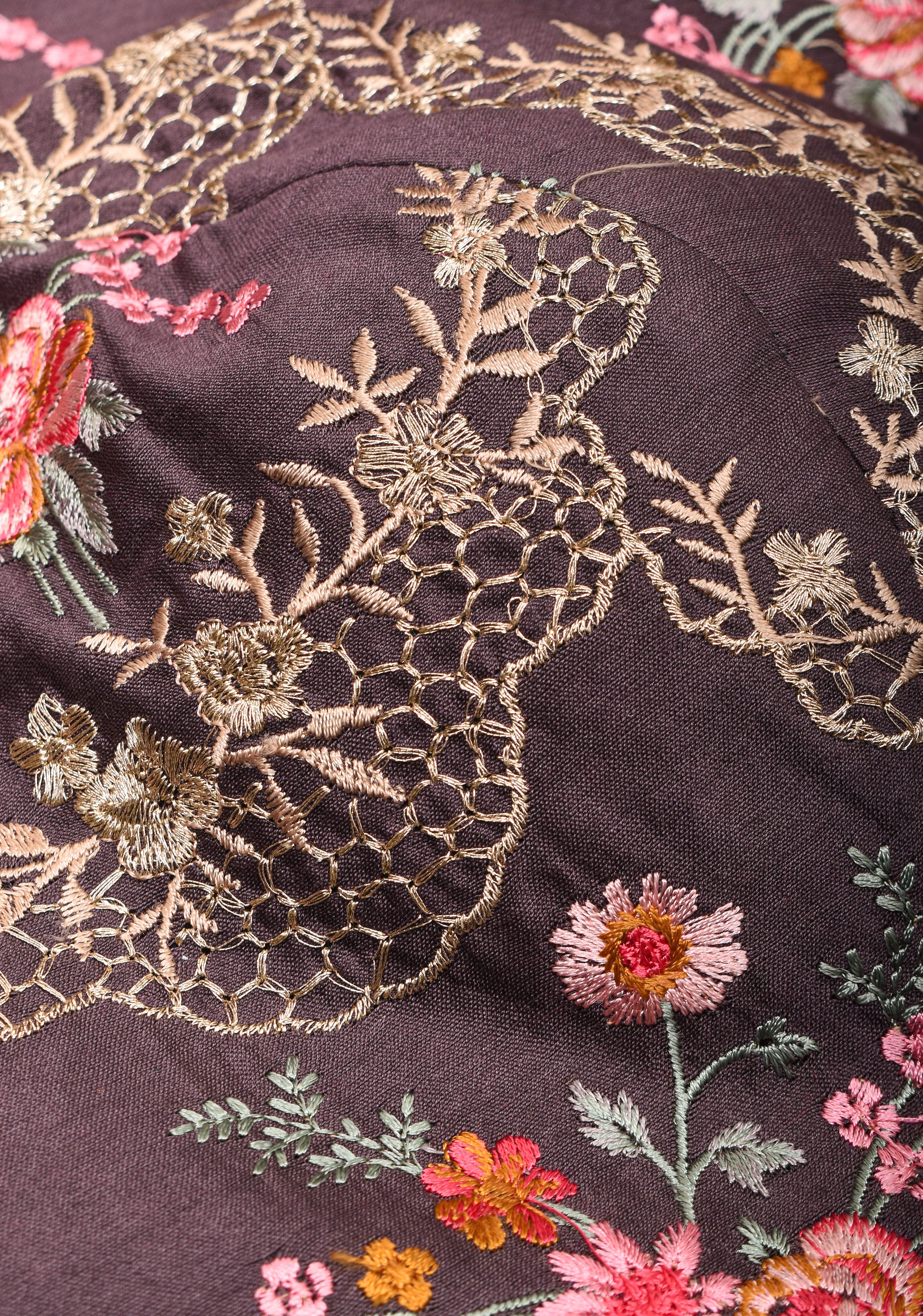 Gray Geecha Raw Silk blouse with floral embroidery and Bandgala pattern | Shobitam