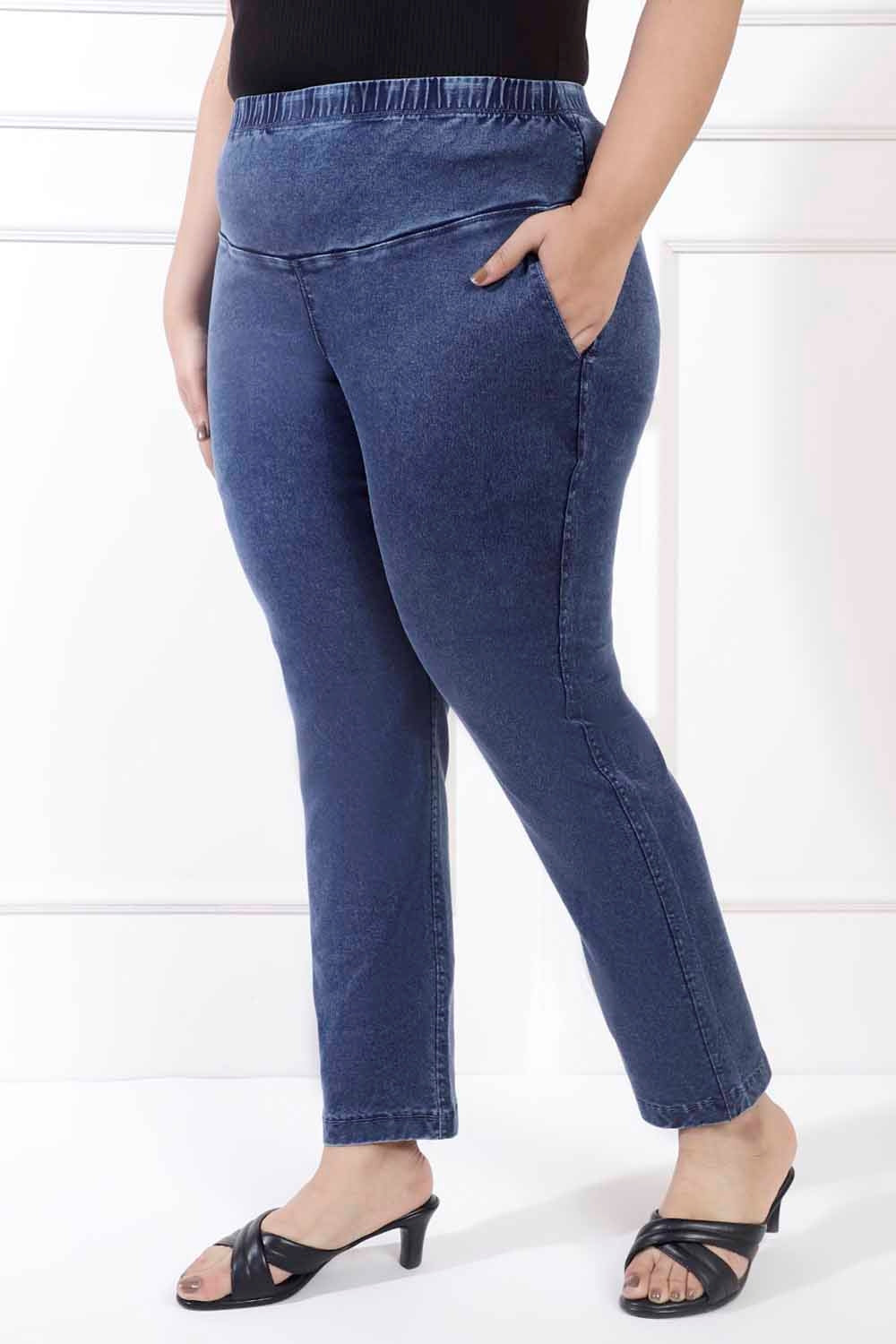 Plus Size Yale Blue Straight Jeans For Women | Made to Order