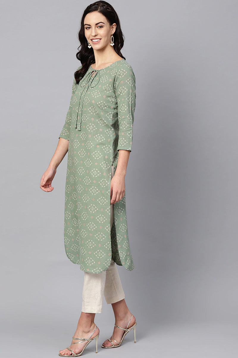 Sea Green Color Printed Trendy Kurti | SHOBITAM