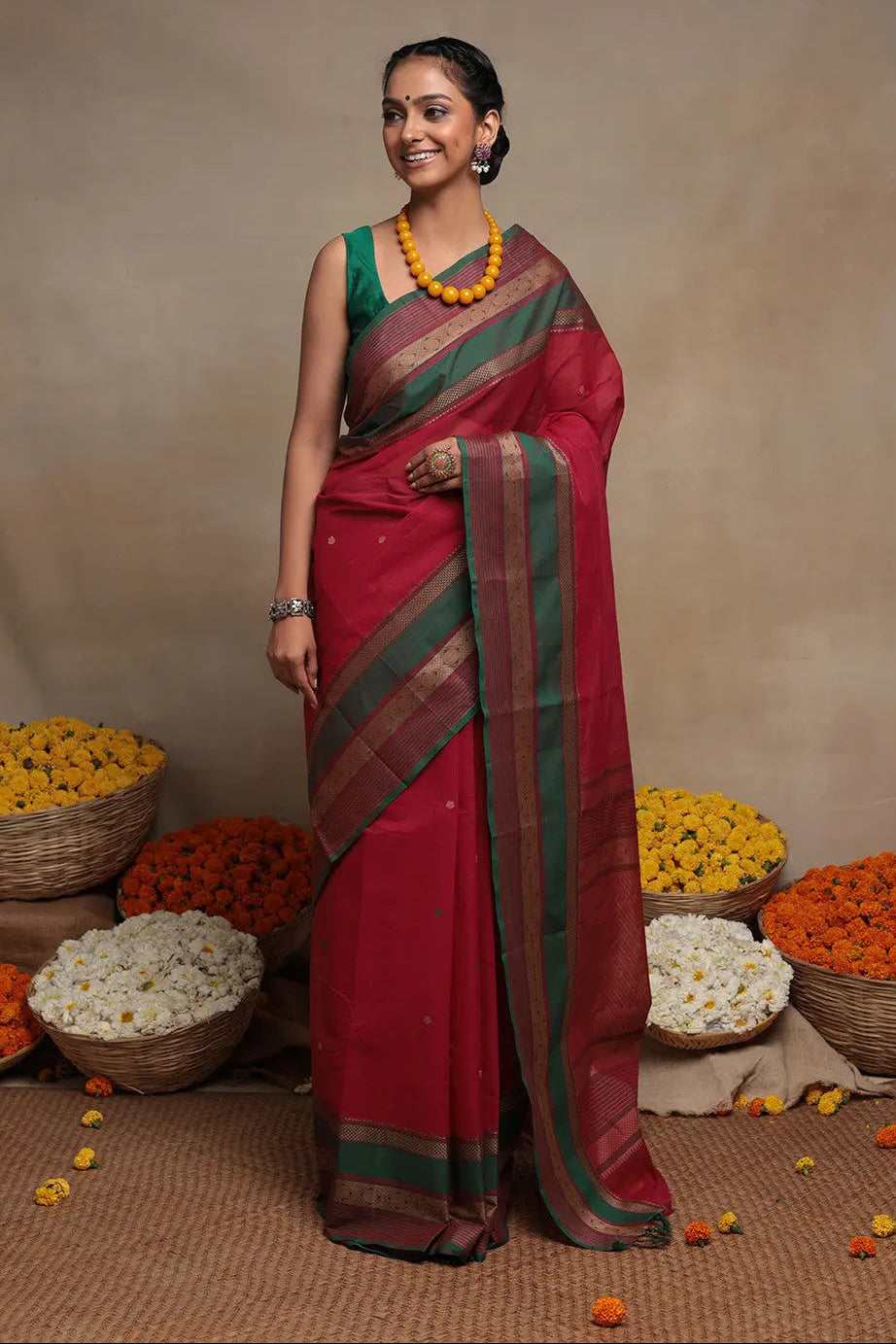 Handloom Rani Pure Cotton Saree | Shobitam
