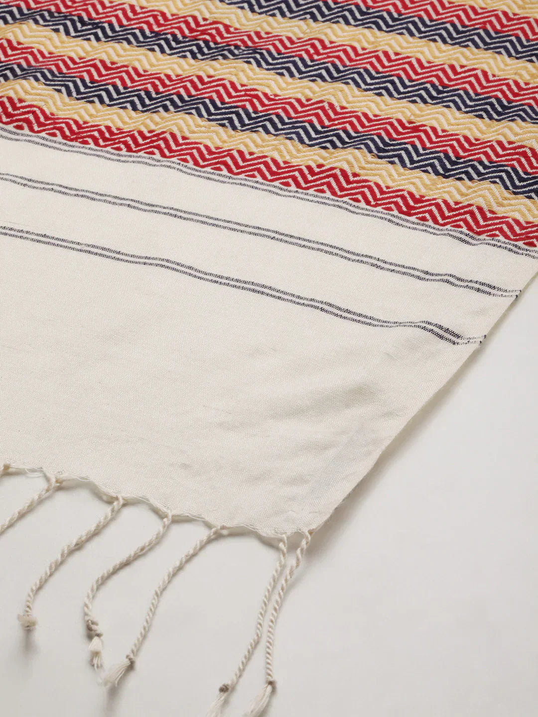 Cream Handwoven Chevron Eri Ahimsa Silk Stole