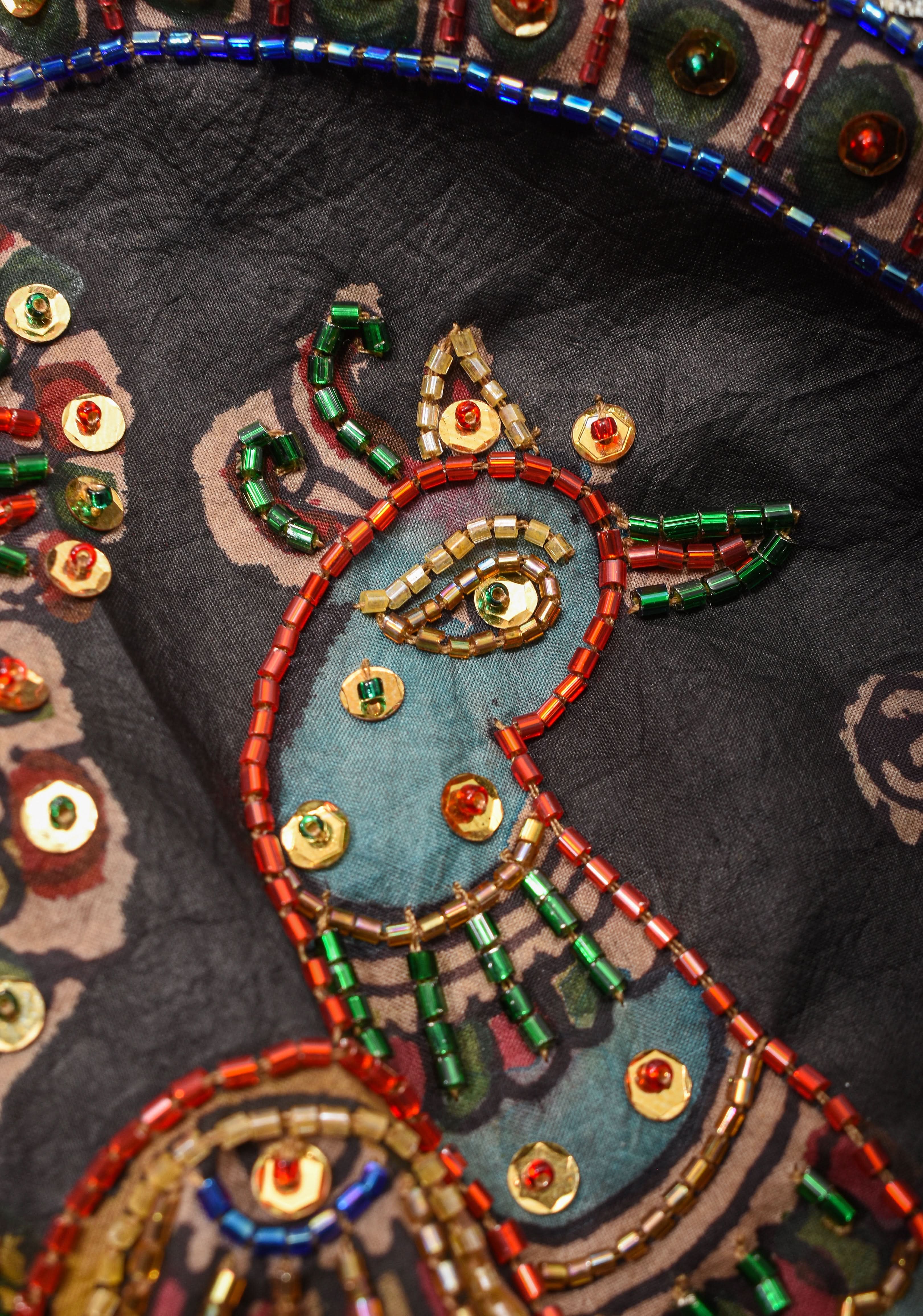 Red Kalamkari blouse with peacock designs, and cutdana, gotta and sequins handwork | Shobitam