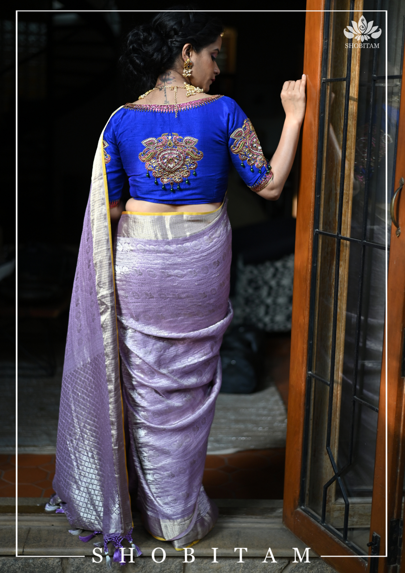 Made to Measure: Ultramarine blue raw silk sweetheart neck blouse | Shobitam