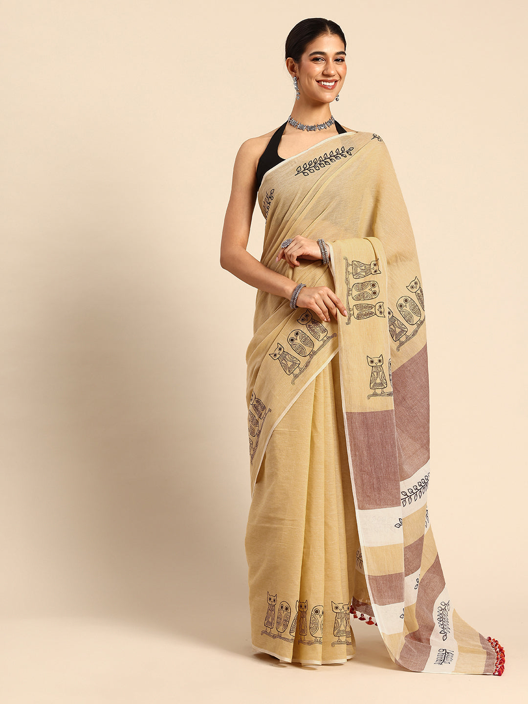 Handwoven Cotton Print Saree for Everyday Wear | Shobitam