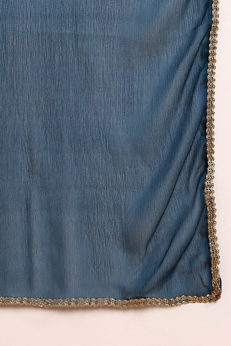 Silk Blend Teal Embroidered Straight Kurta Pant With Dupatta | SHOBITAM