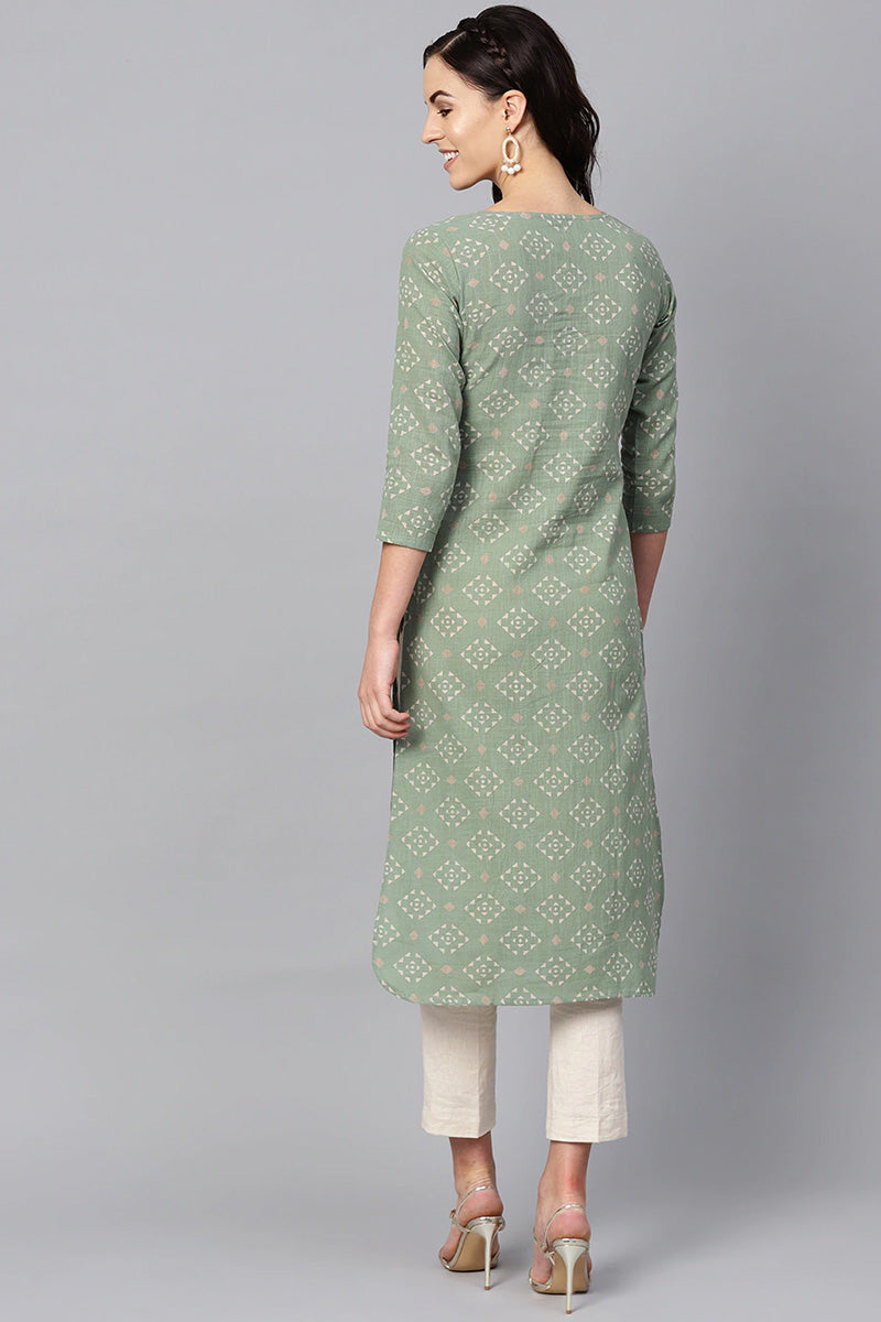 Sea Green Color Printed Trendy Kurti | SHOBITAM