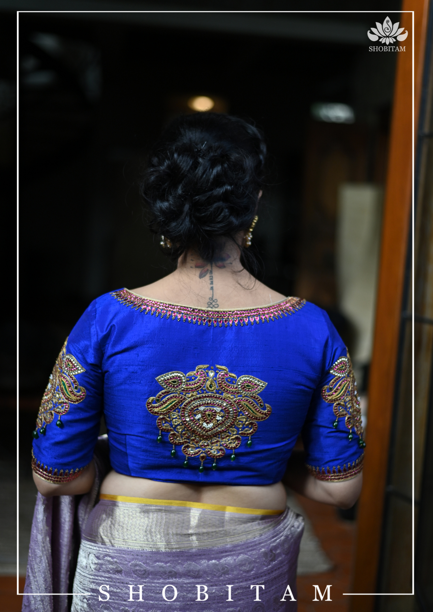Made to Measure: Ultramarine blue raw silk sweetheart neck blouse | Shobitam