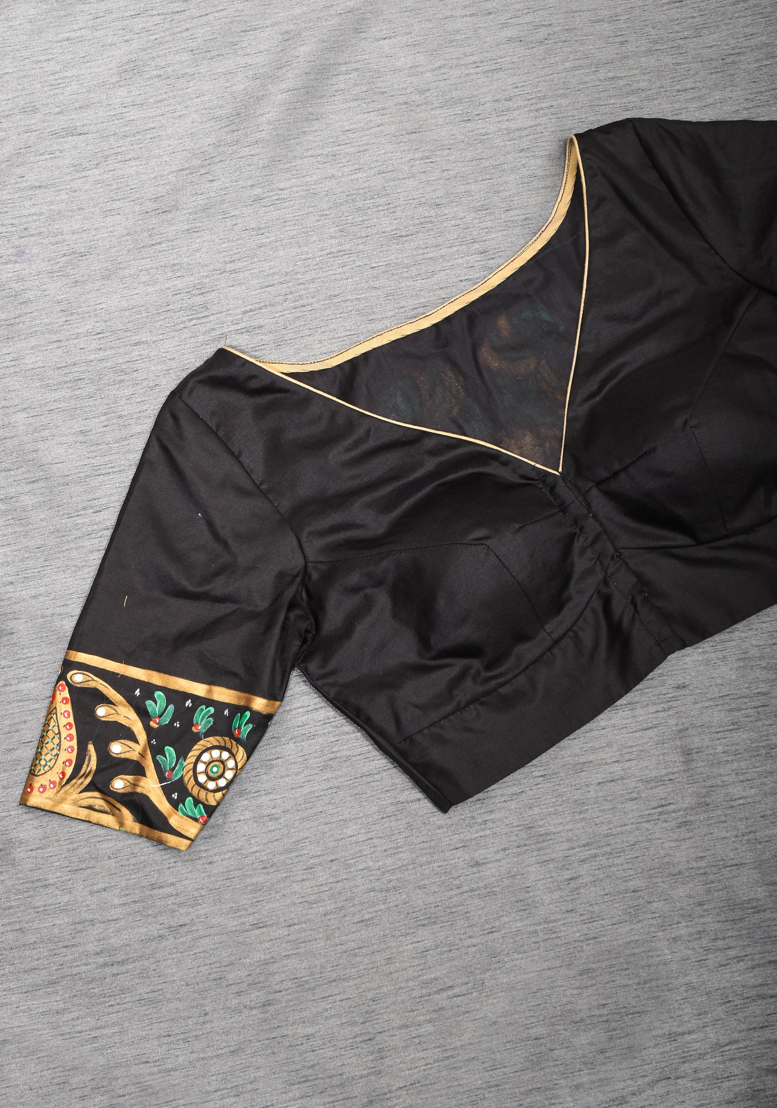 Tanjore Parrots - pure Silk blouse with Tanjore Style Hand painting, Color Customizable. | Shobitam