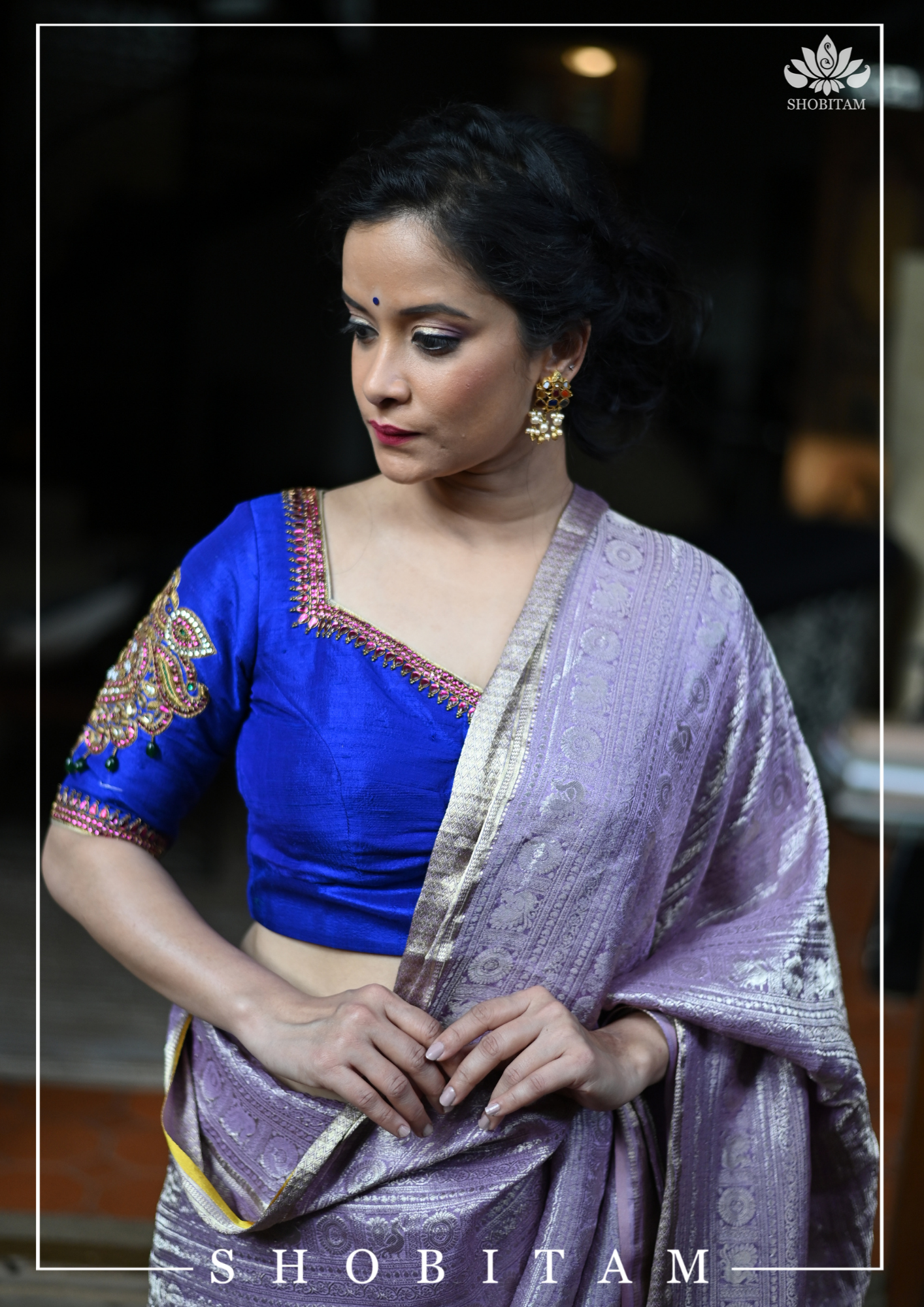 Made to Measure: Ultramarine blue raw silk sweetheart neck blouse | Shobitam