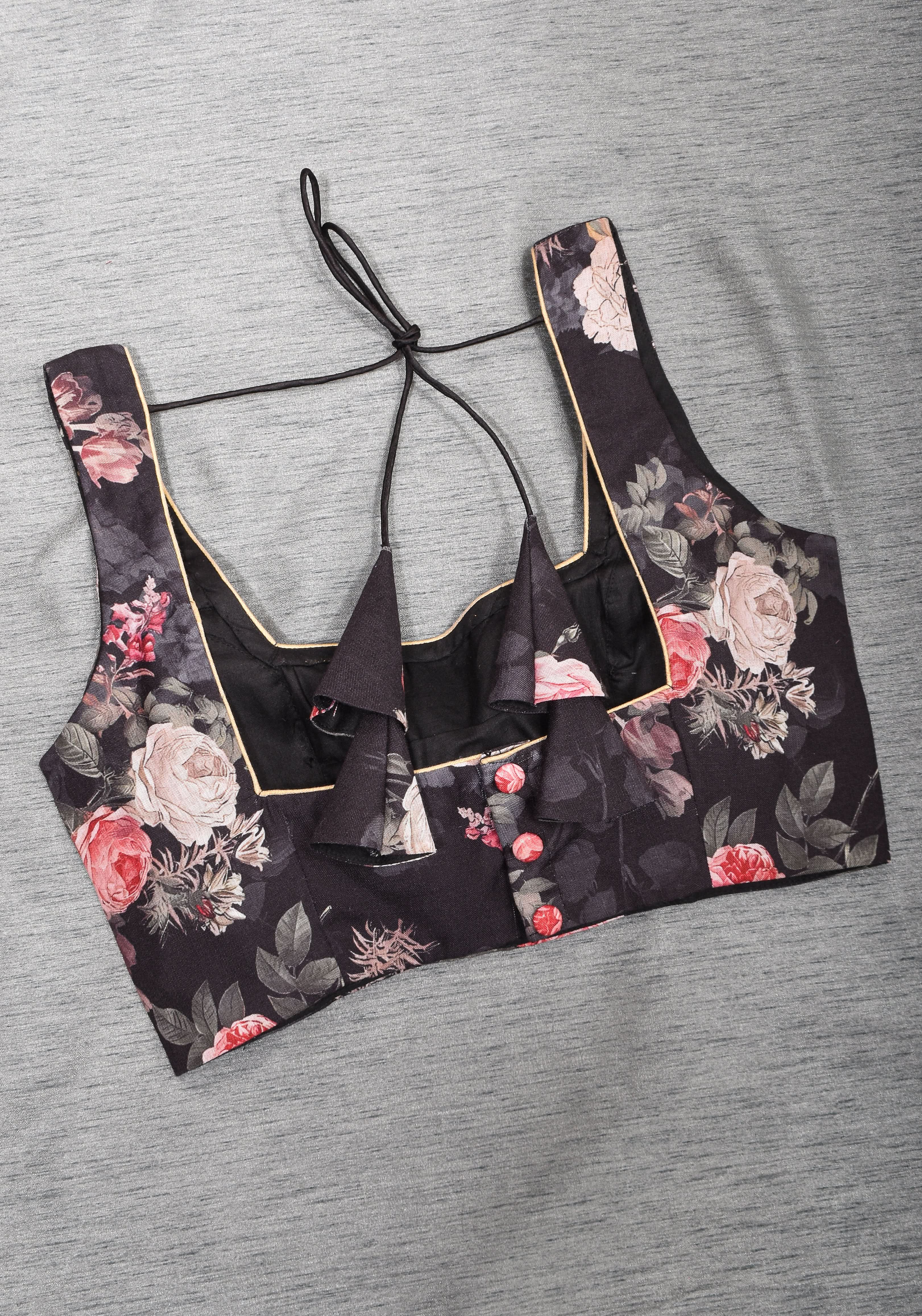 Black Digital Print Cotton Blouse with Square Neck Front and sleeveless | Shobitam
