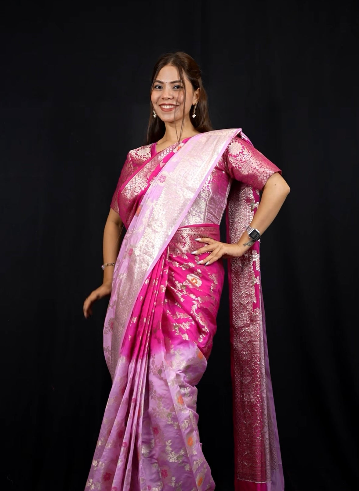 Soft Georgette Silk with Mina Jaal Weave and Zari Border Ready To Wear zip & go saree