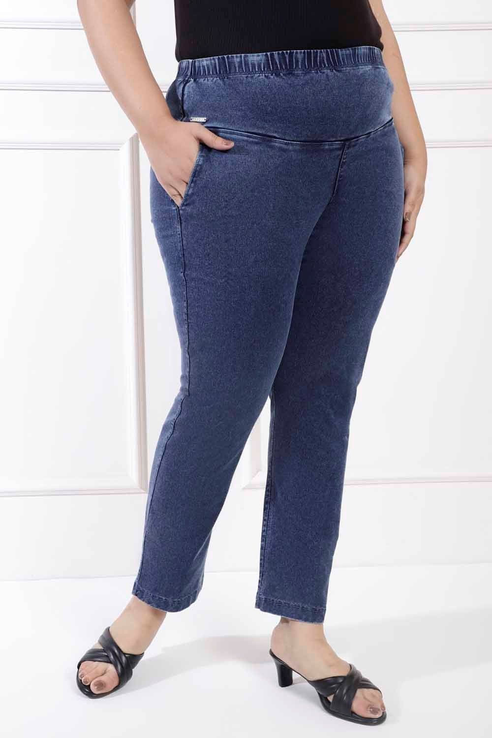 Plus Size Yale Blue Straight Jeans For Women | Made to Order