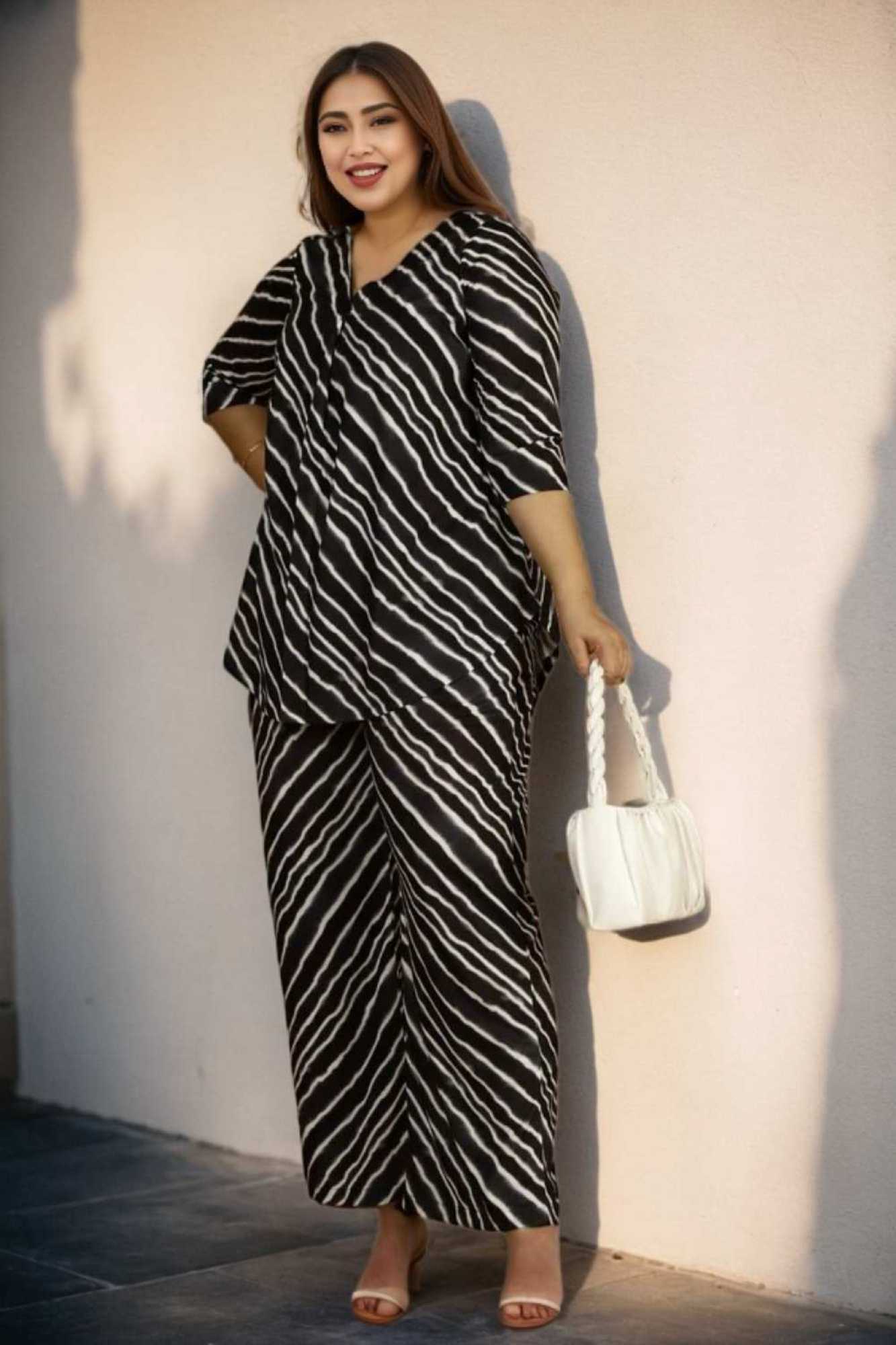 Plus Size Black Leheriya Coord Set in Soft Knitted fabric, for Women | Made to Order