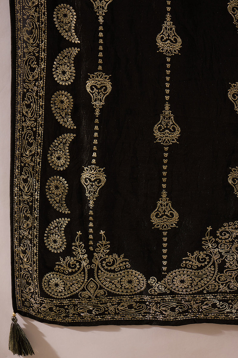Black Silk Blend Ethnic Motifs Printed Straight Kurta Sets | SHOBITAM