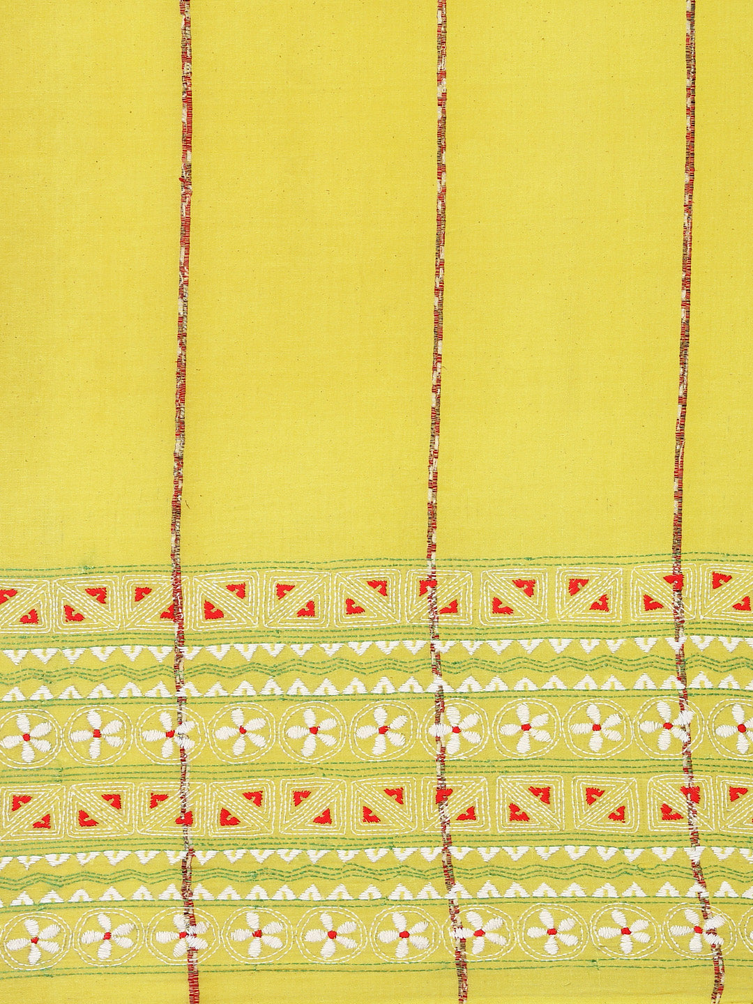 Yellow Khesh Kantha Cotton Saree | Shobitam