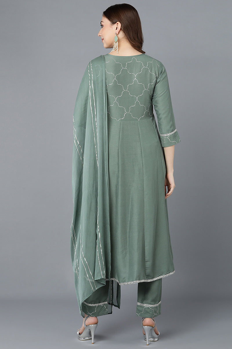 Teal Poly Silk Embroidered Kurta Trousers With Dupatta | SHOBITAM