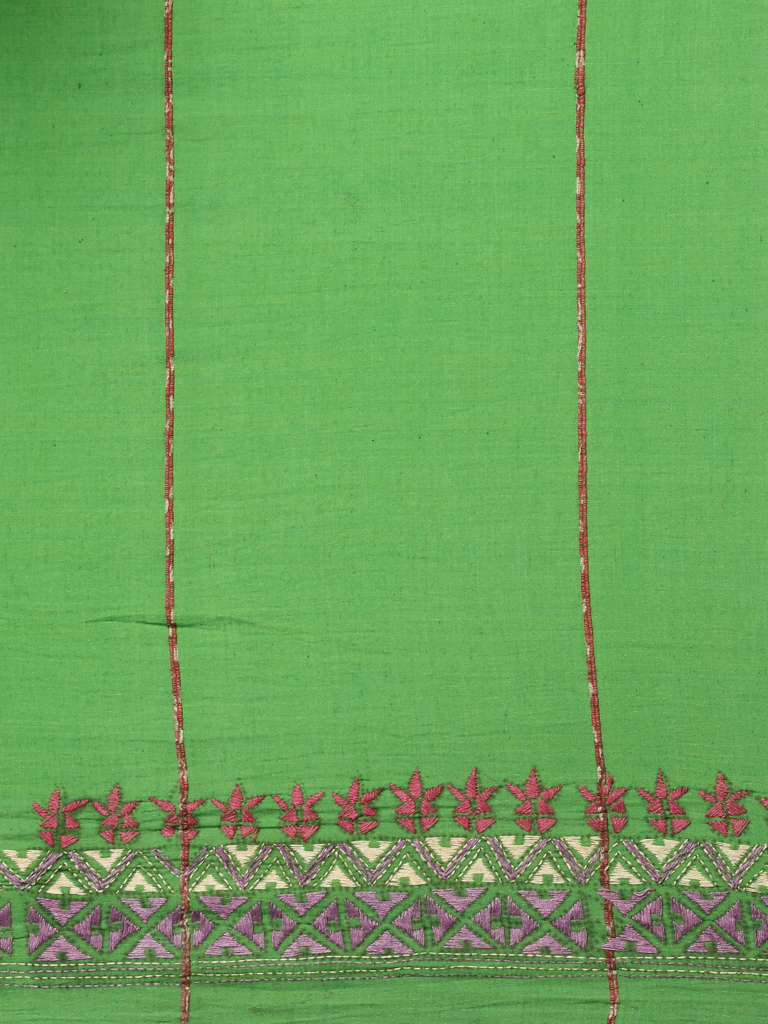 Parrot Green Khesh Kantha Cotton Saree | Shobitam
